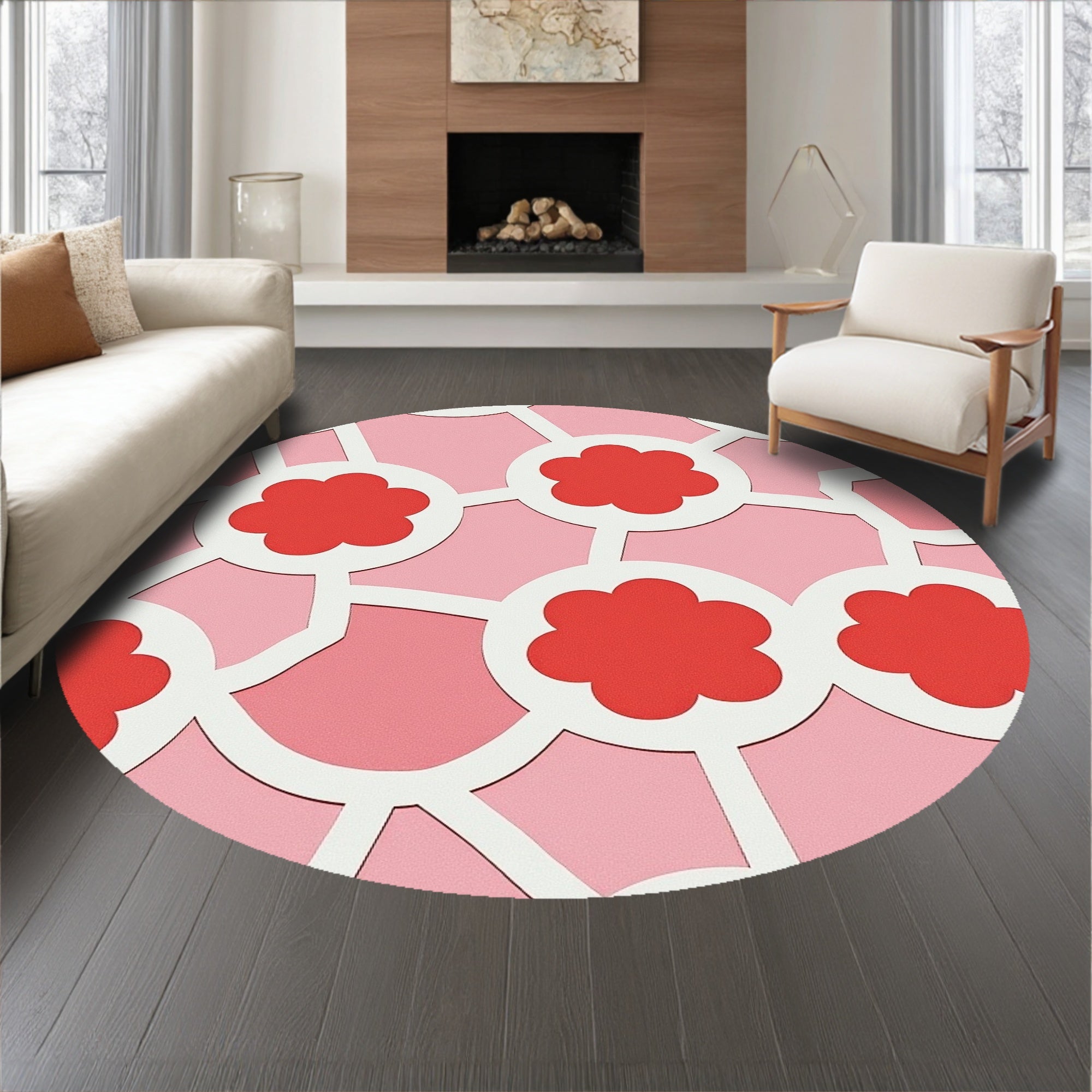 Modern Petaled Mosaic with Abstract Rosette Silhouettes(Red)