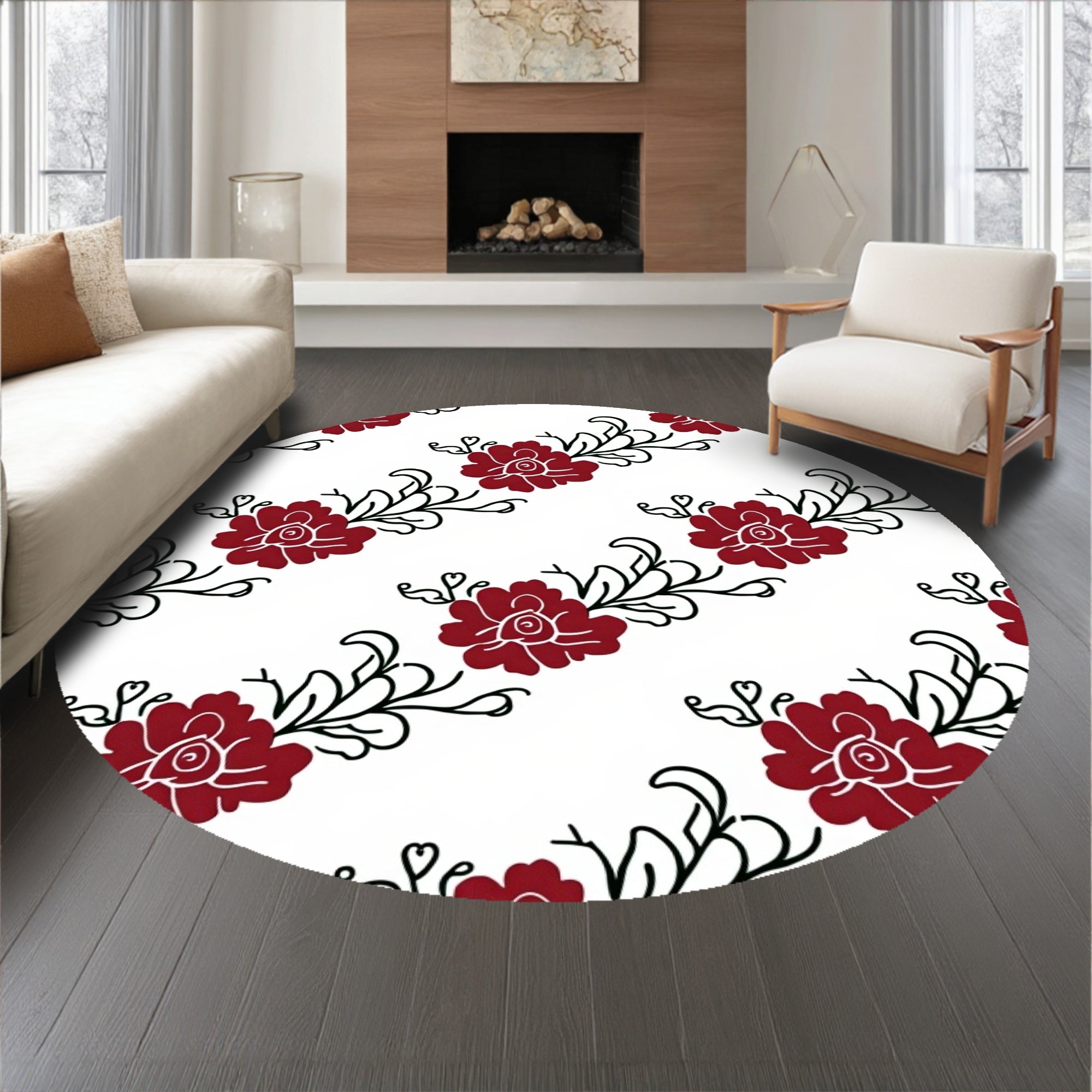 Peony Scroll Indoor Traditional Floral (Red) - ODIKA