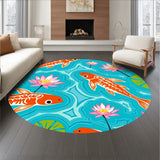 Tranquil Koi Swimming Through Lotus Blossoms Pathway Decoration(Blue)