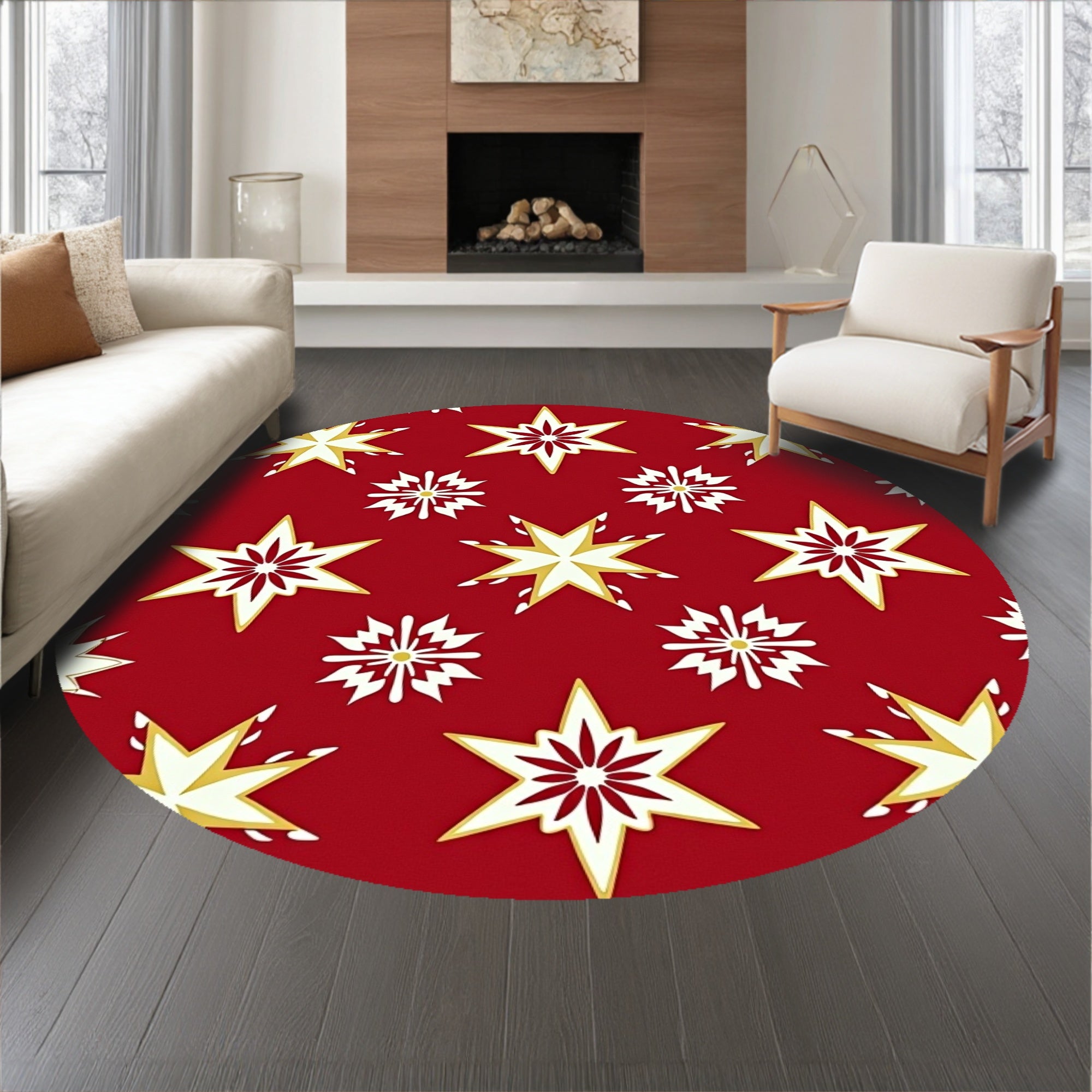 Merry Celebration Stars Retro Indoor Floor Covering(Red)