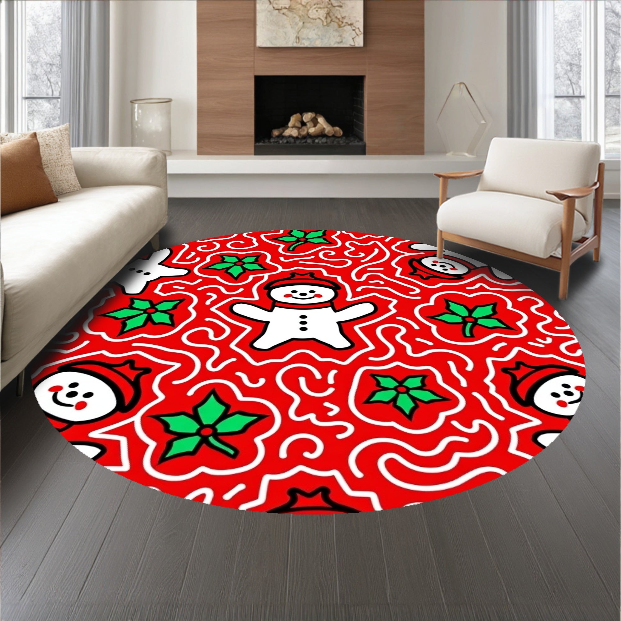 Festive Snowman Wonderland Interlocking Swirl Holiday Accent(Red)