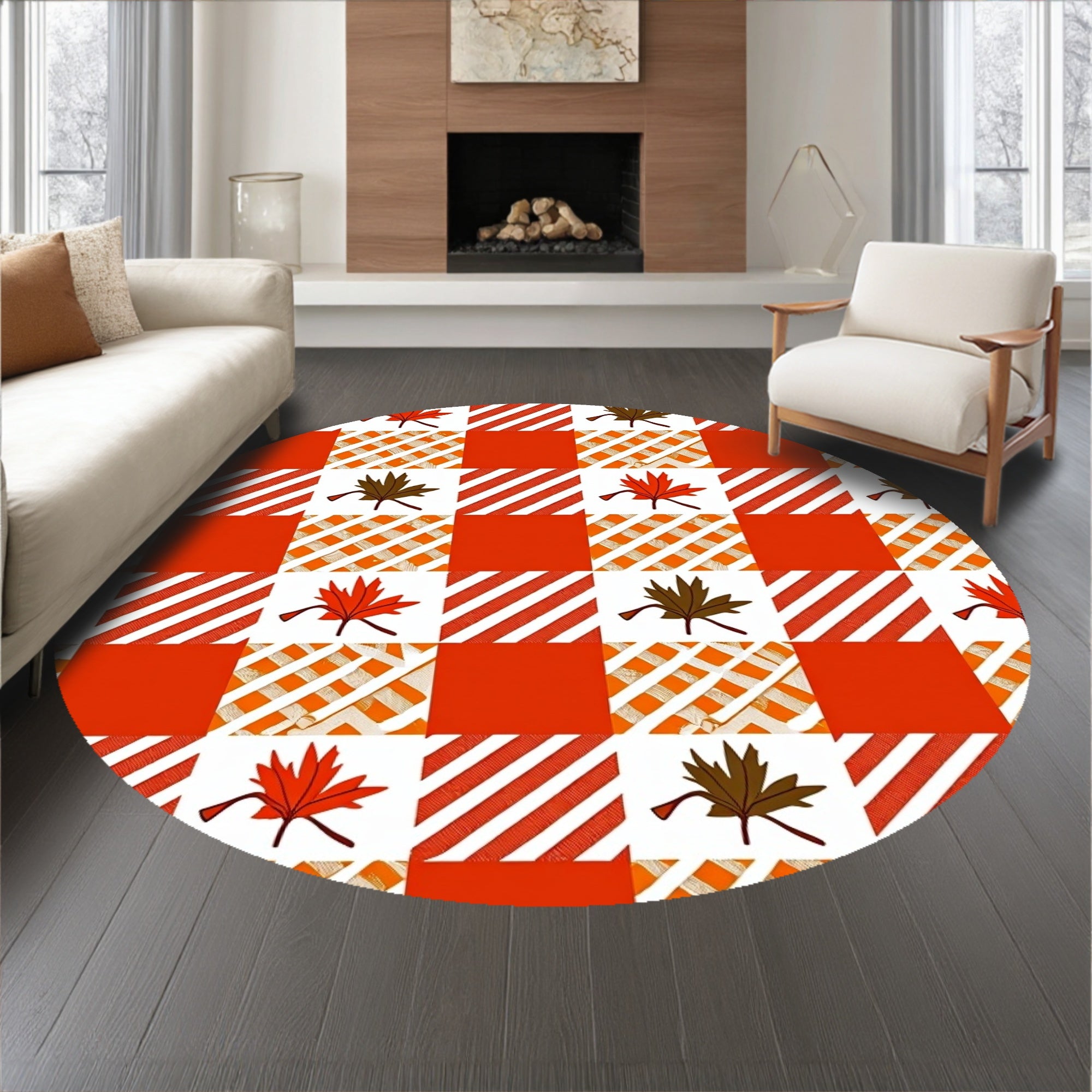 Checkered Gingham with Autumn Harvest Design(Red)