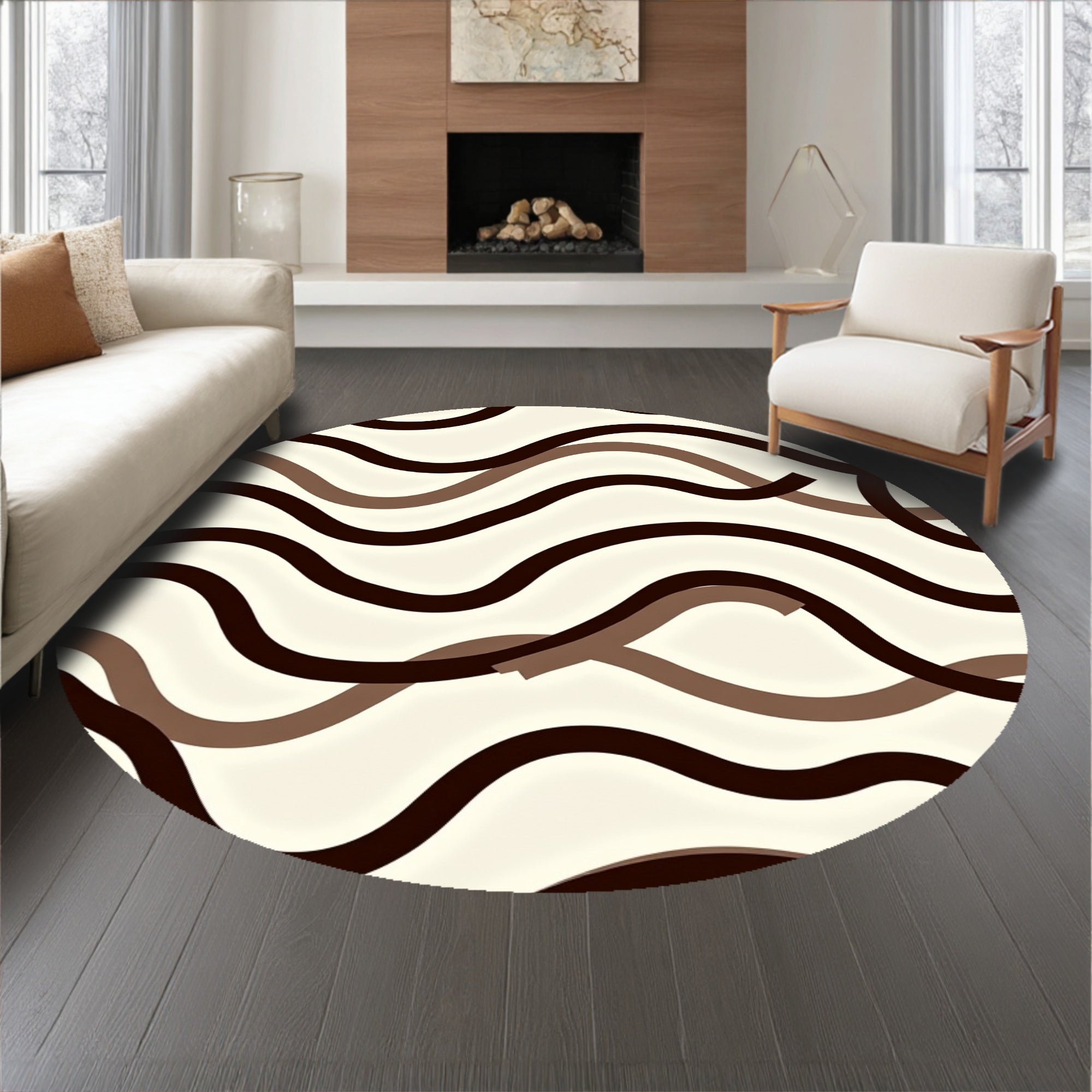 Minimalist Wave Design Featuring Flowing Interlocking Bands and Contours (Beige) - ODIKA