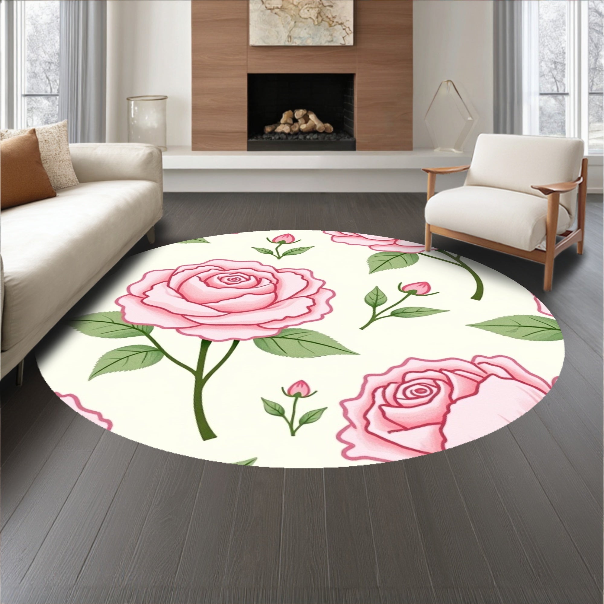 Vintage Rose Bloom Shag with Floral Motifs(Pink)