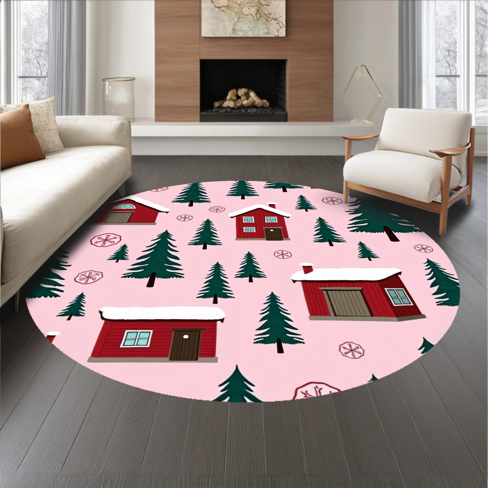 Cabin Pine Tree Landscape(Pink)