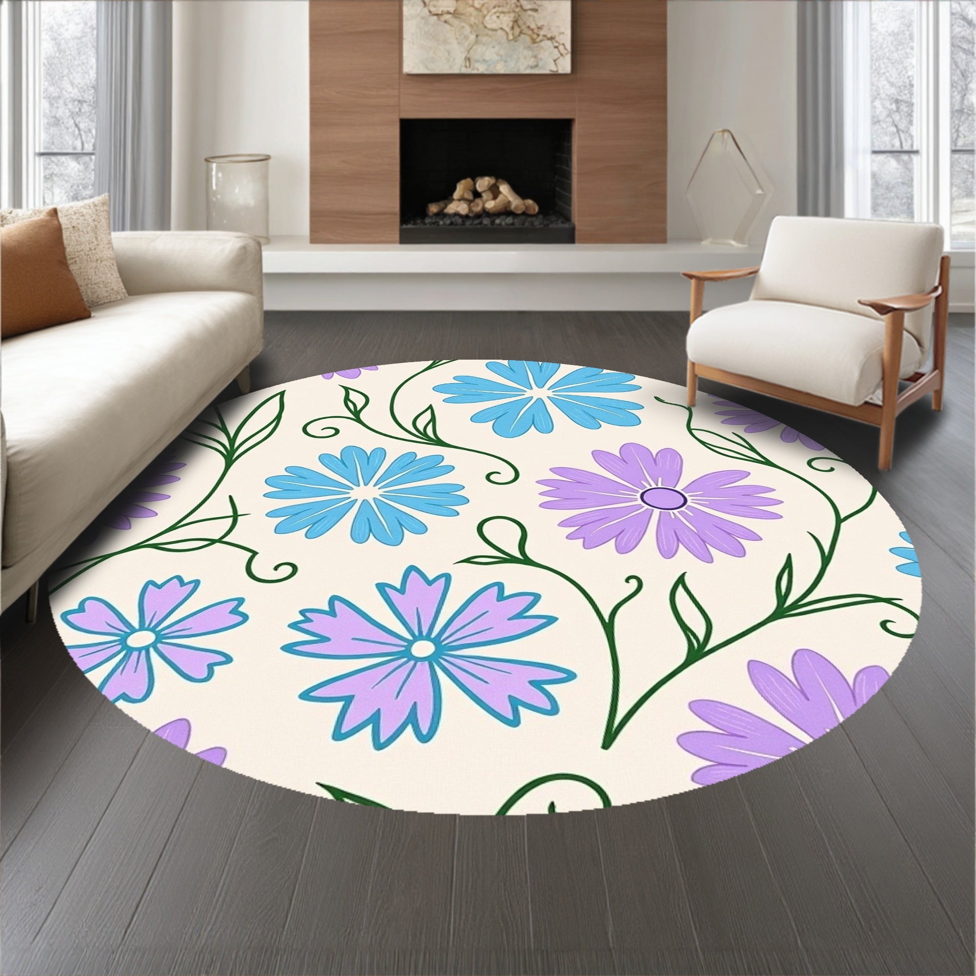 Whimsical Winter Blossom Motif with Stylized Snowflake(Purple)