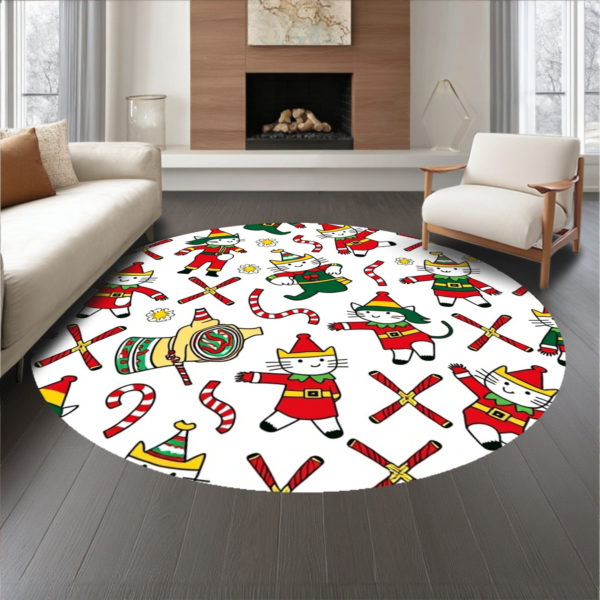 Whimsical Christmas Cat Parade With Sparkling Ornament Details(Red)