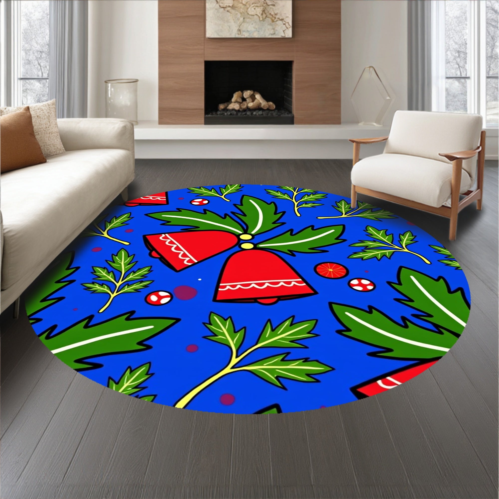 Holiday Bells and Evergreen Branches Patterned Semi Arch(Blue)