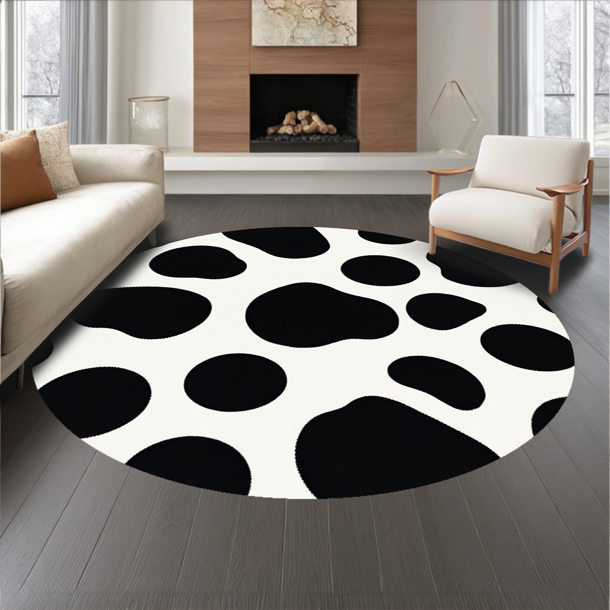 Cowhide Print Faux Leather Decorative Floor(Black)