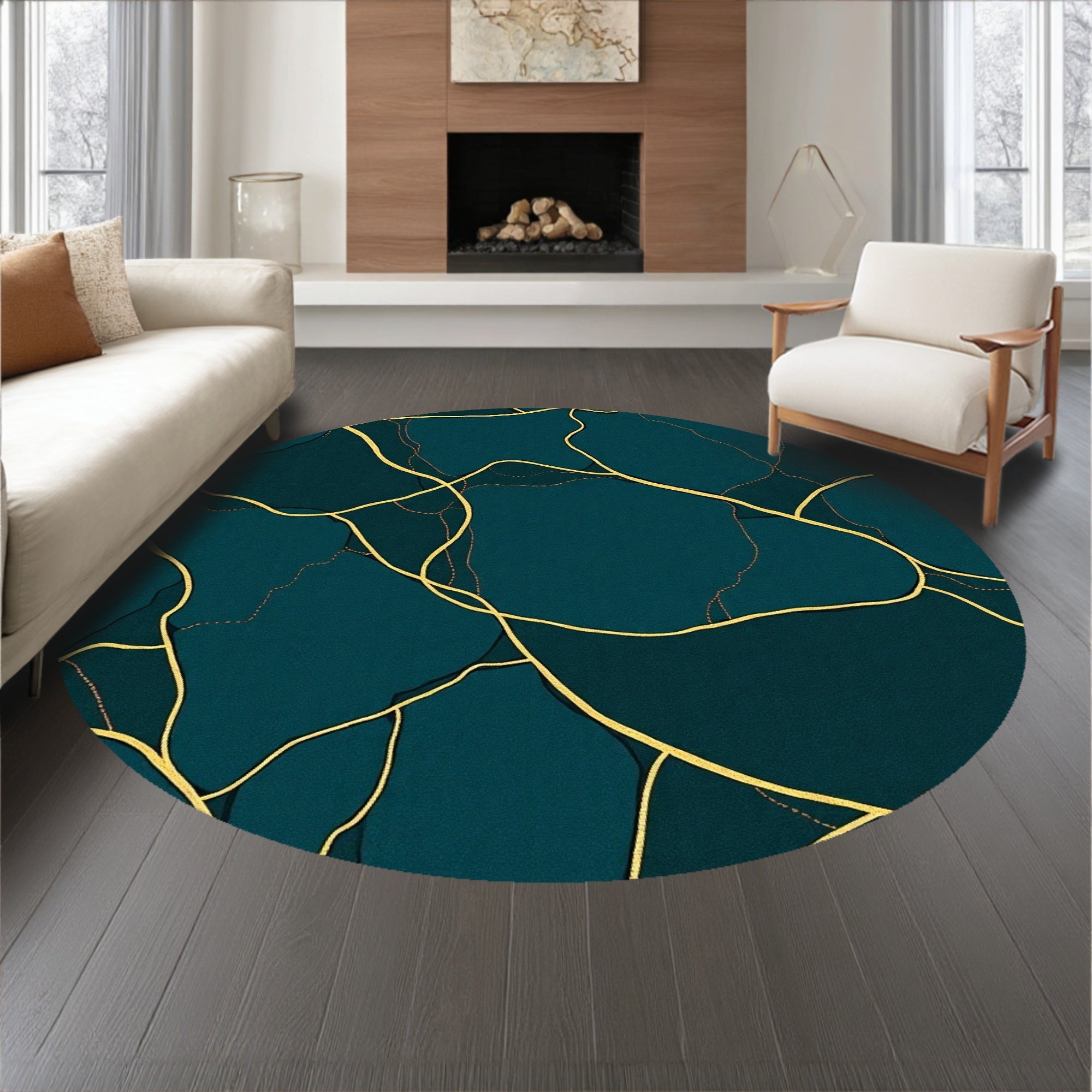 Luxurious Marble Veined with Gilded Accent Swirls Area(Teal)