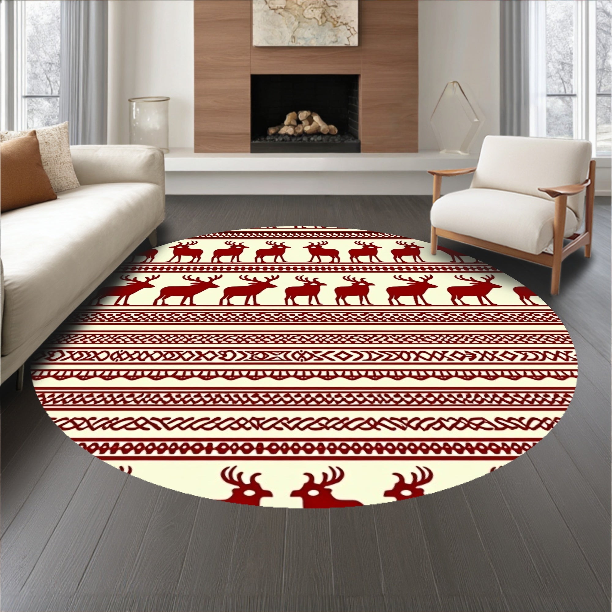 Festive Elk With Interlocking Motifs(Beige)