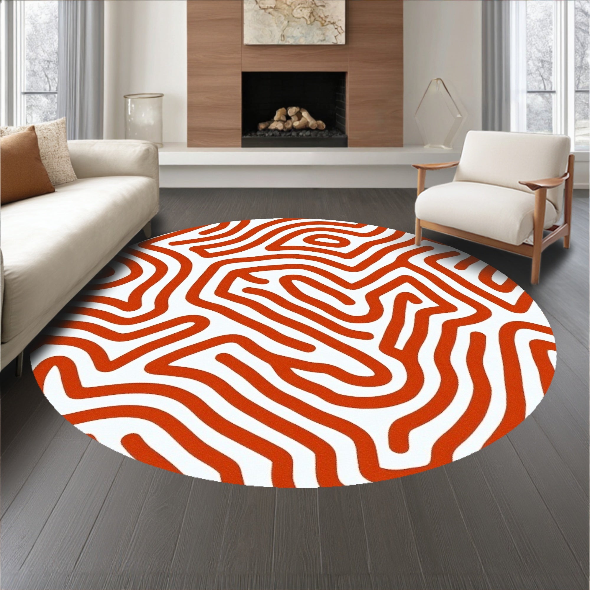 Nordic Interlocking Waves with Minimalist Pebble Artistry(Orange)