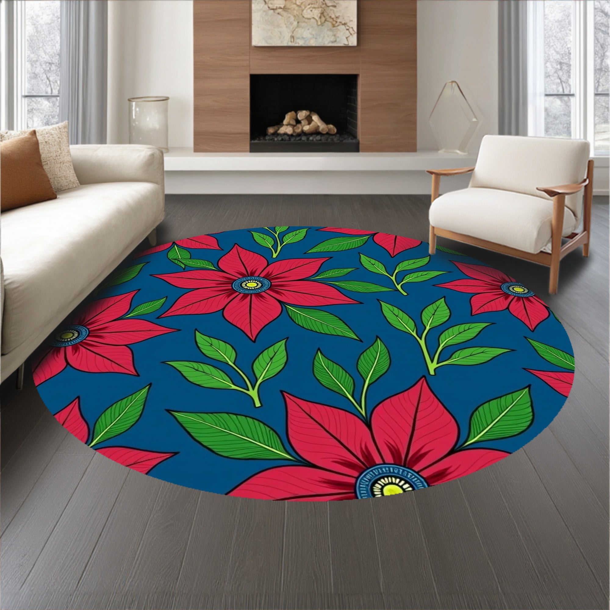 Vintage Poinsettia Bloom Ornamental Design Area Floor Covering(Red)