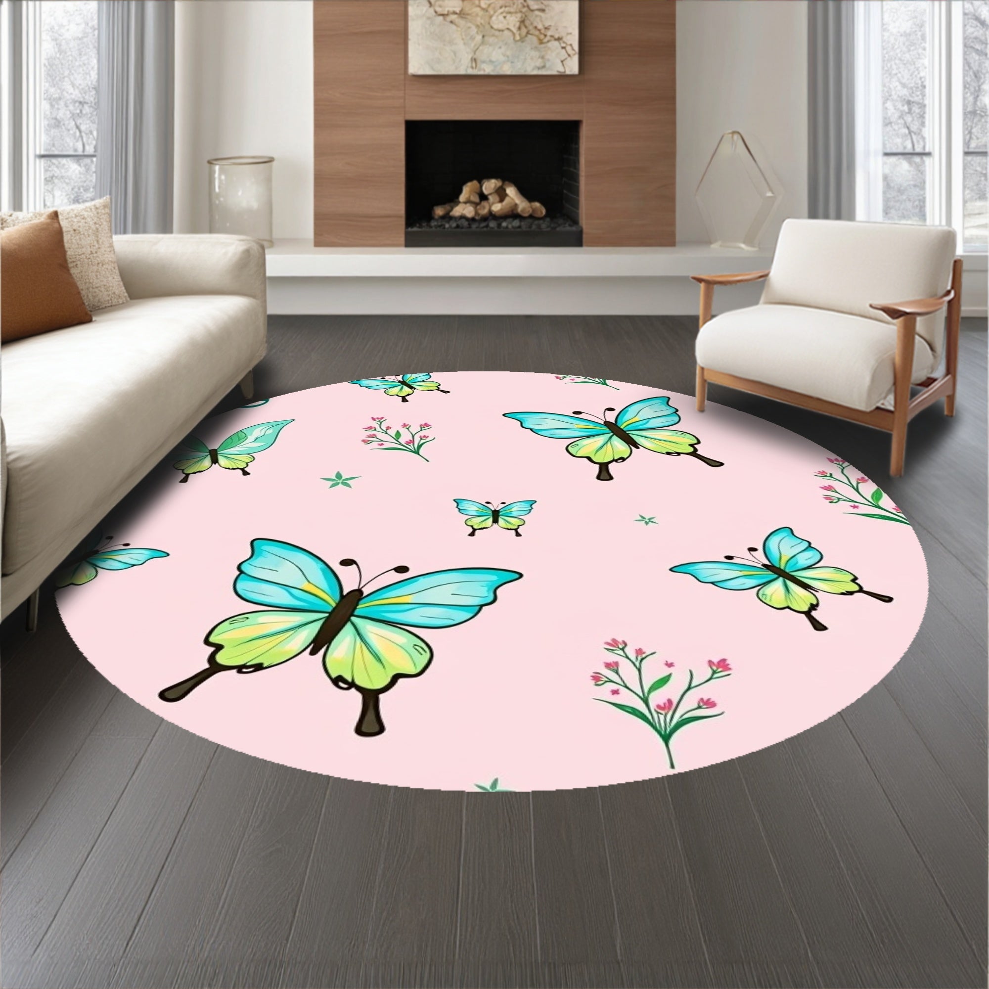 Garden Shag with Whimsical Wings and Floral Motifs (Pink) - ODIKA
