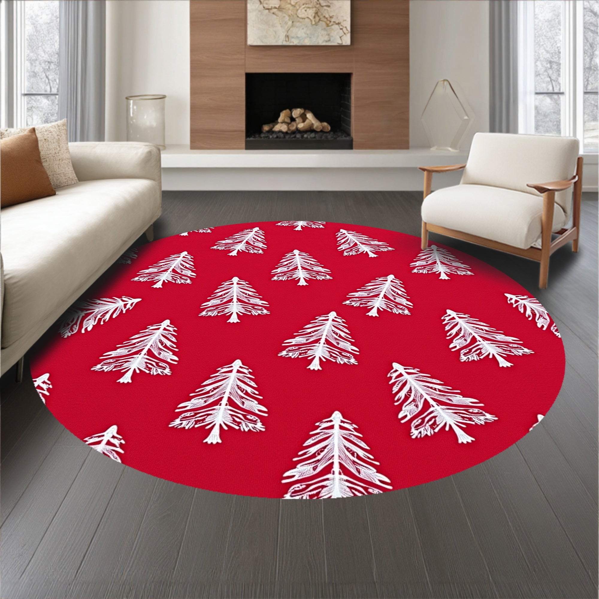 Whimsical Feathered Evergreen Grove with Sparkling Details(Red)