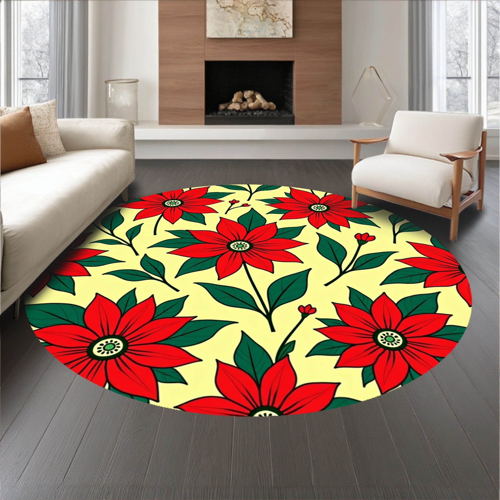 Poinsettia Floral Christmas Entrance Botanical Holiday Design(Yellow)