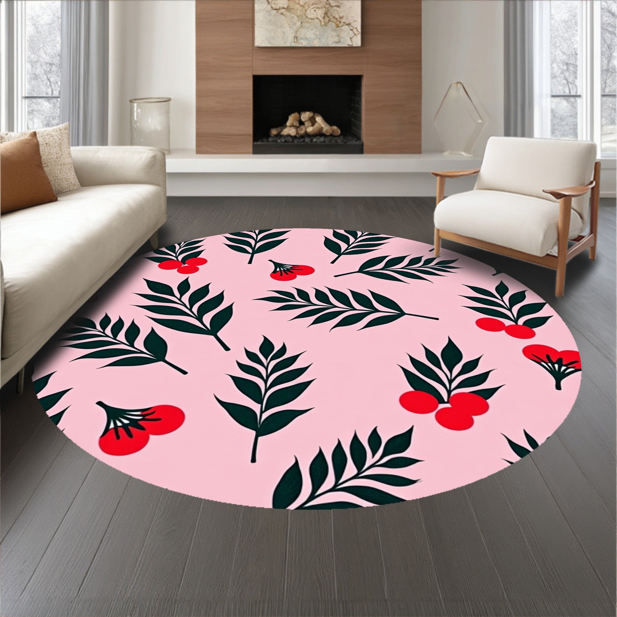 Abstract Holly Berry Branch Decorative Nature Inspired Area(Pink)
