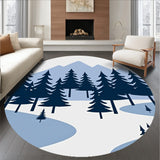 Winter Landscape Scene Doormat Pine Trees Mountain Design(Blue)