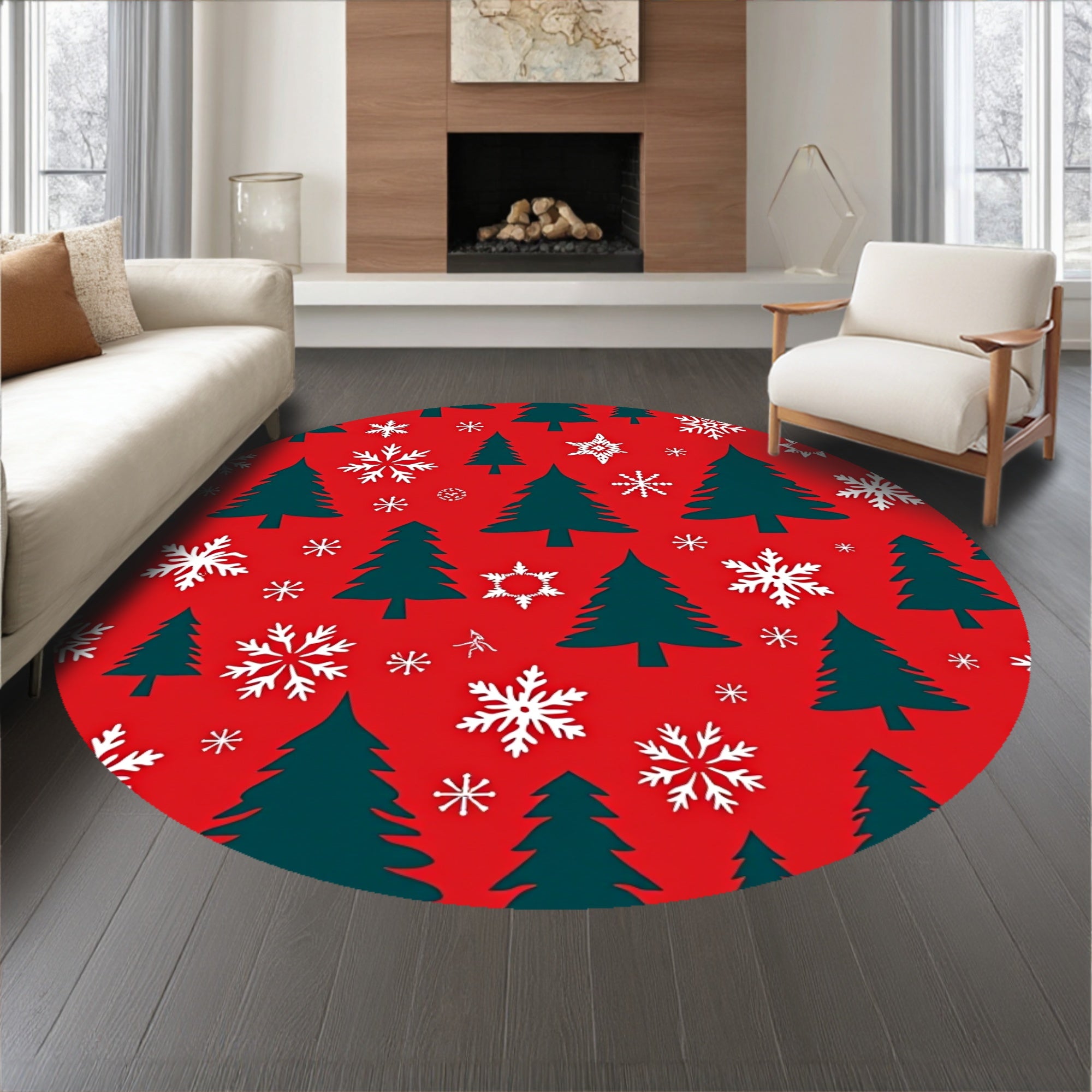 Festive Pine Tree with Snowflake Motifs Holiday(Red)