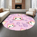 Charming Cartoon Cat Faces with Polka Dot Background and Swirling Vines(Pink)