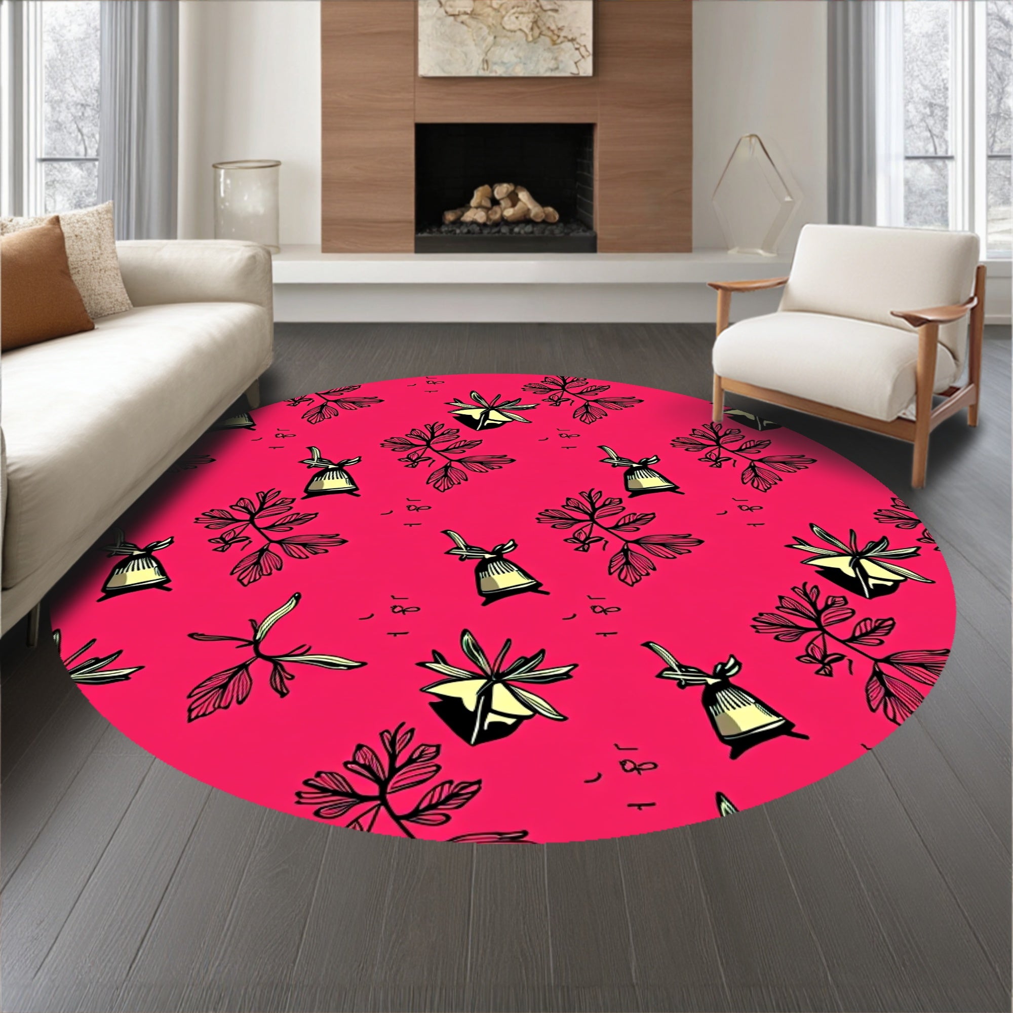 Yuletide Accent with Traditional Bell and Holly Leaf Motifs(Pink)