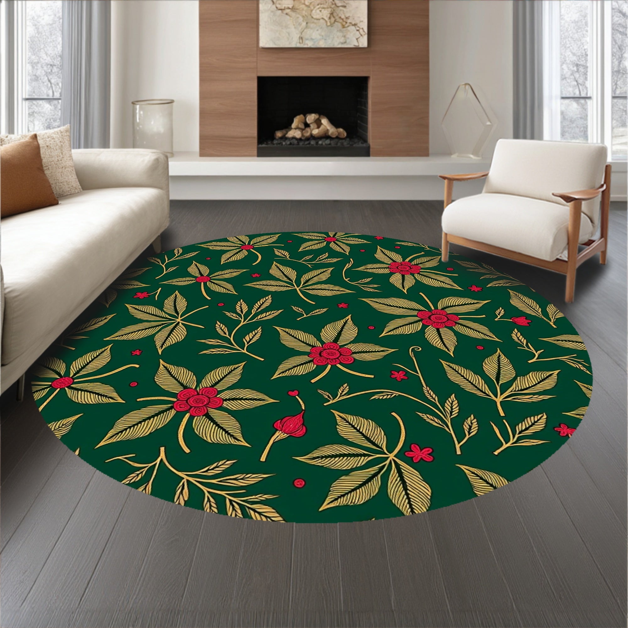 Vintage Holly Wreath Area with Traditional Festive Motifs(Green)