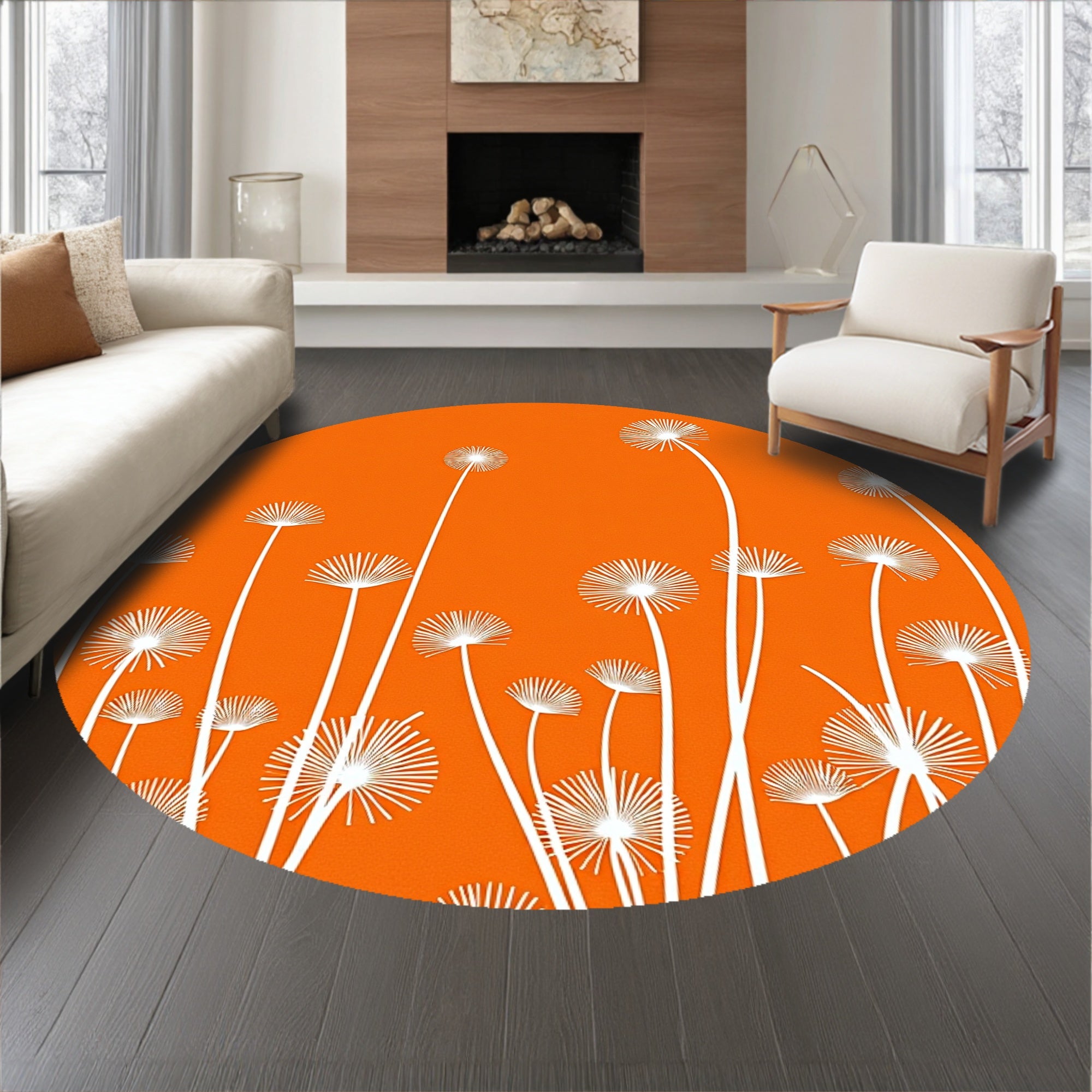 Fleece Meadow Dandelion Seed Drift Design Shag Floor(Orange)