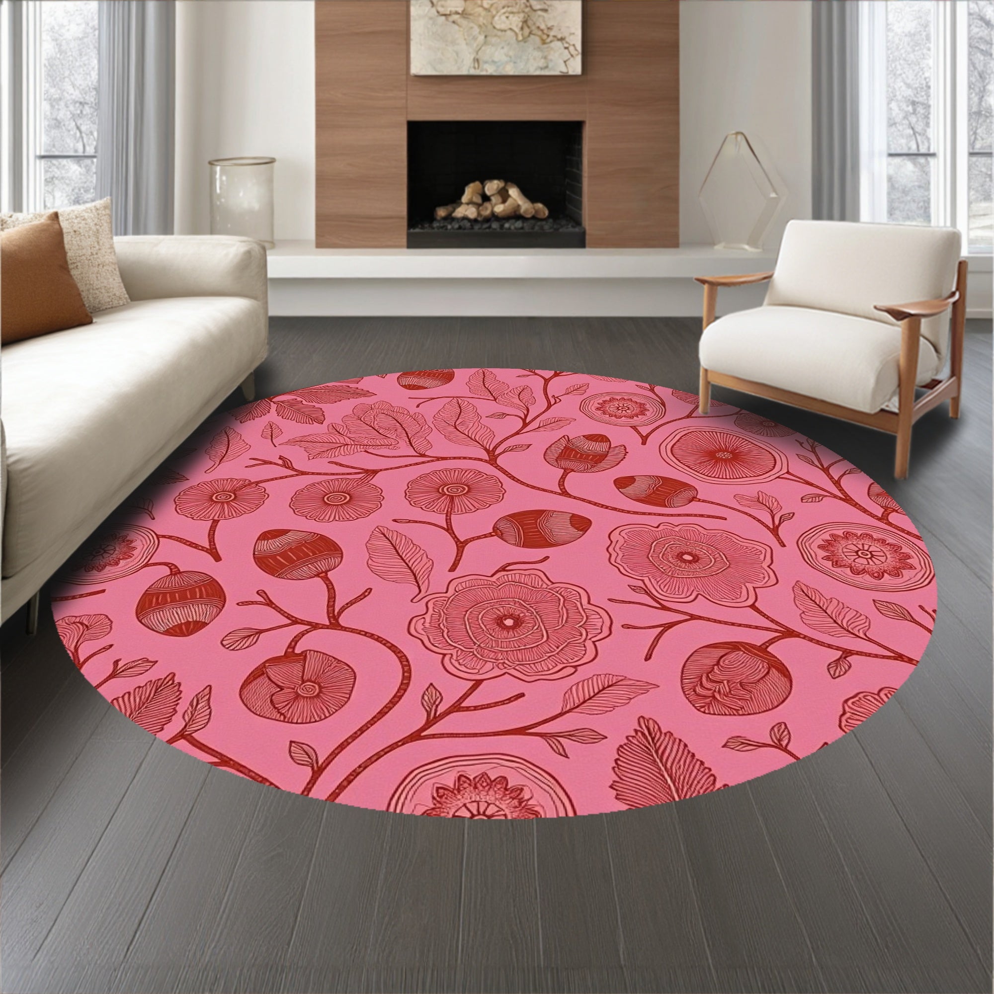 Art Nouveau Forest Canopy with Flourishing Acorn Details(Pink)