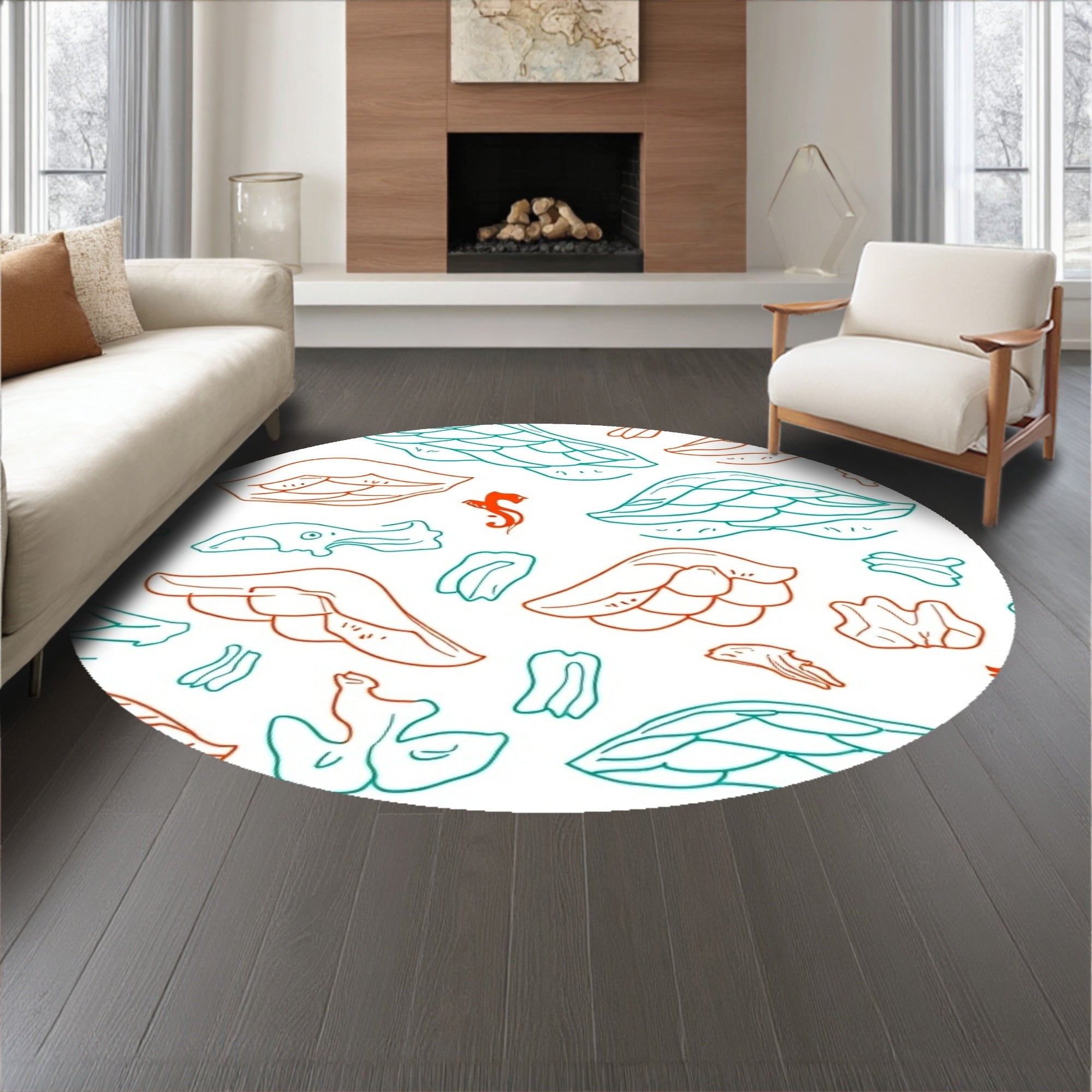 Tropical Fish Scale Waves Seahorse Underwater Motif (Red) - ODIKA