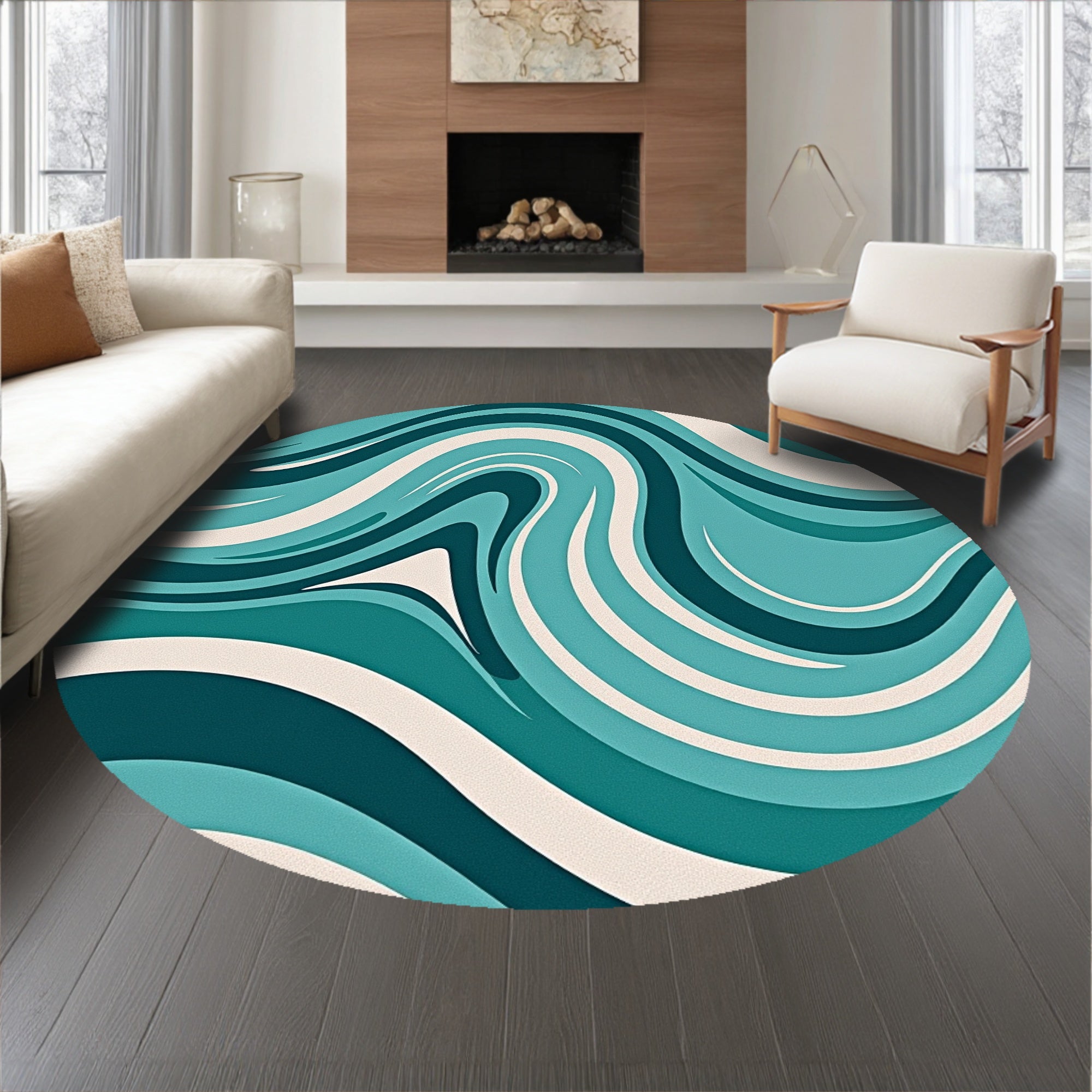 Arctic Breeze Showcasing Wave Inspired Flowing Motifs(Blue)