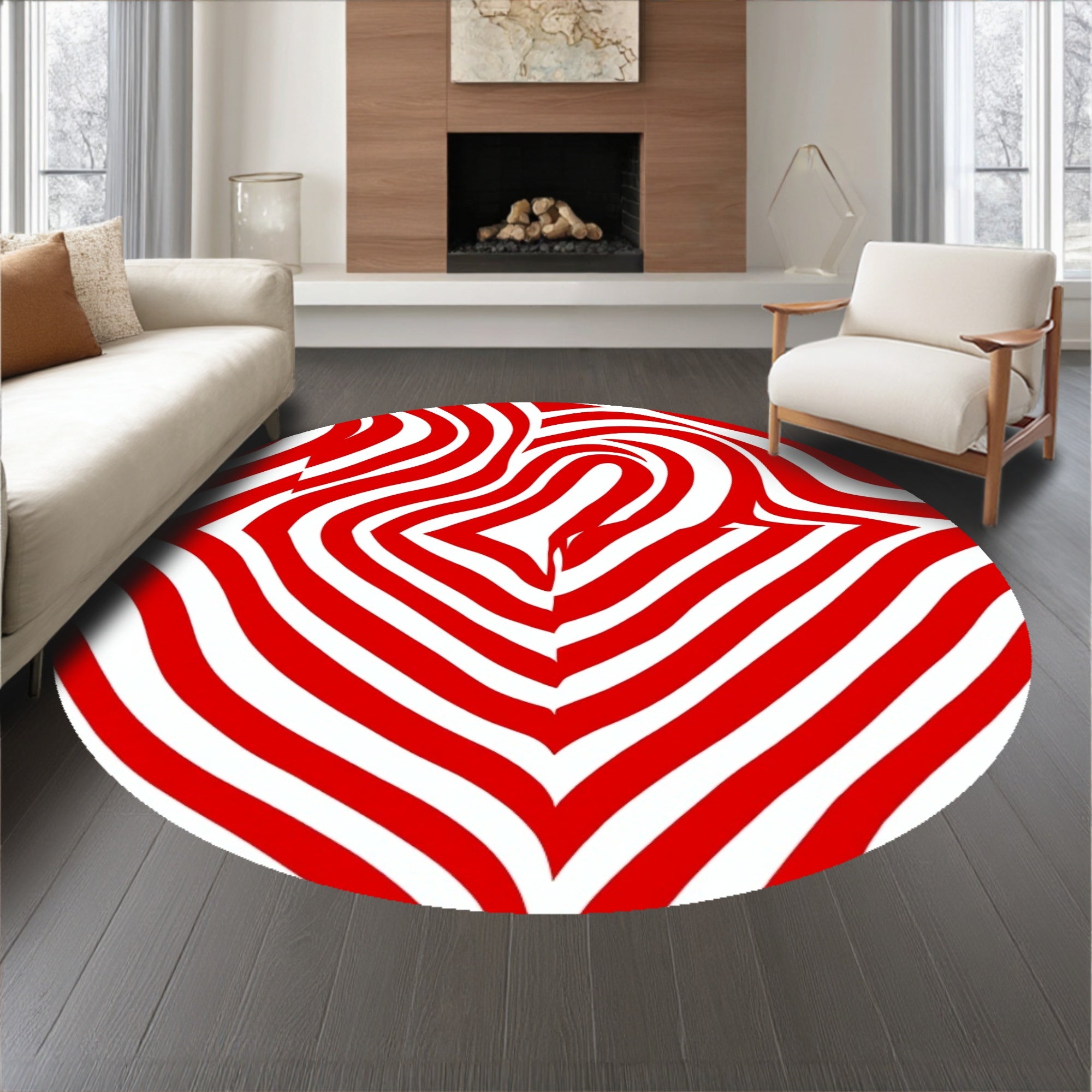 Peppermint Swirl Half Moon Doormat with Festive Striped Design(Red)