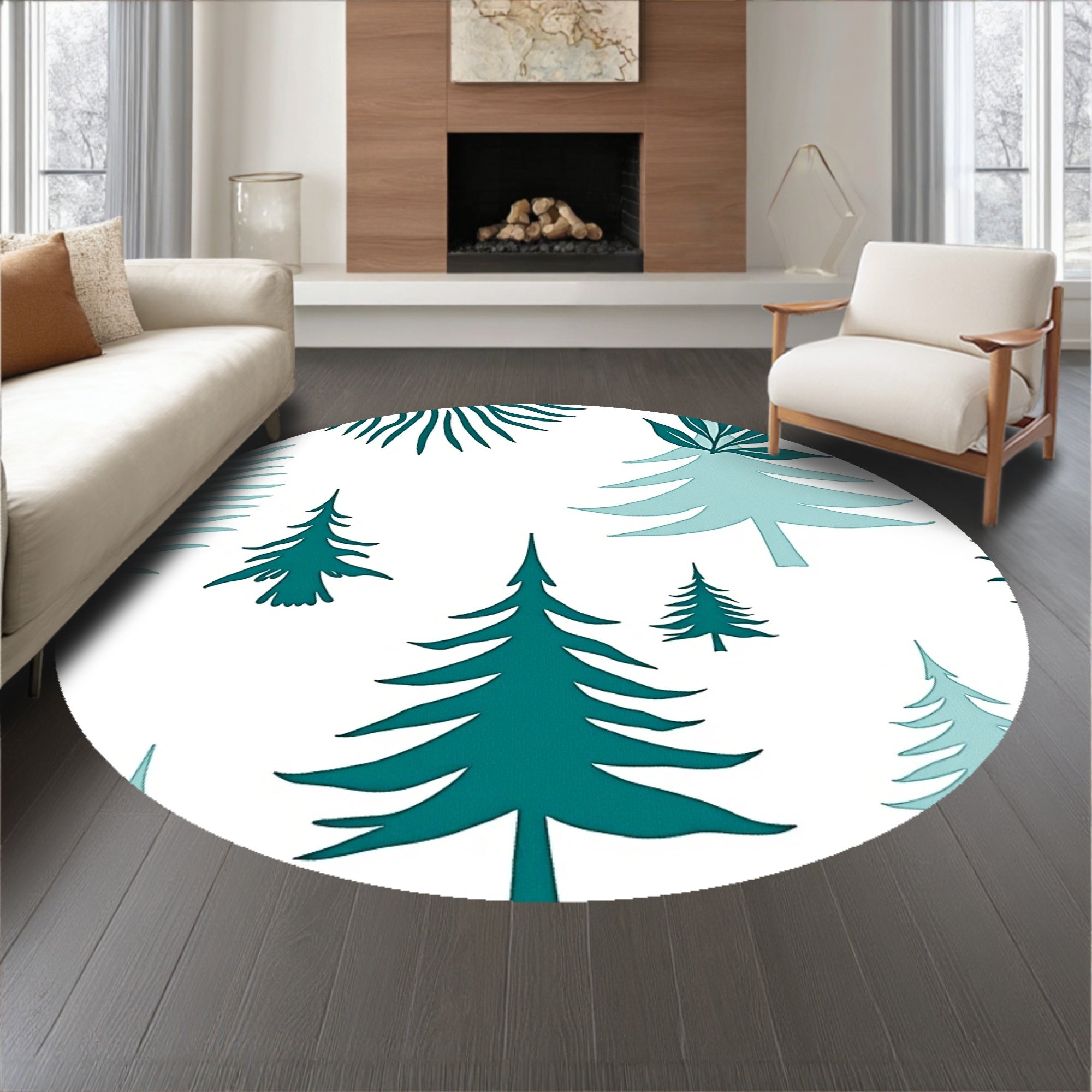 Nordic Pine Tree Tapestry with Reindeer Motifs(Blue)