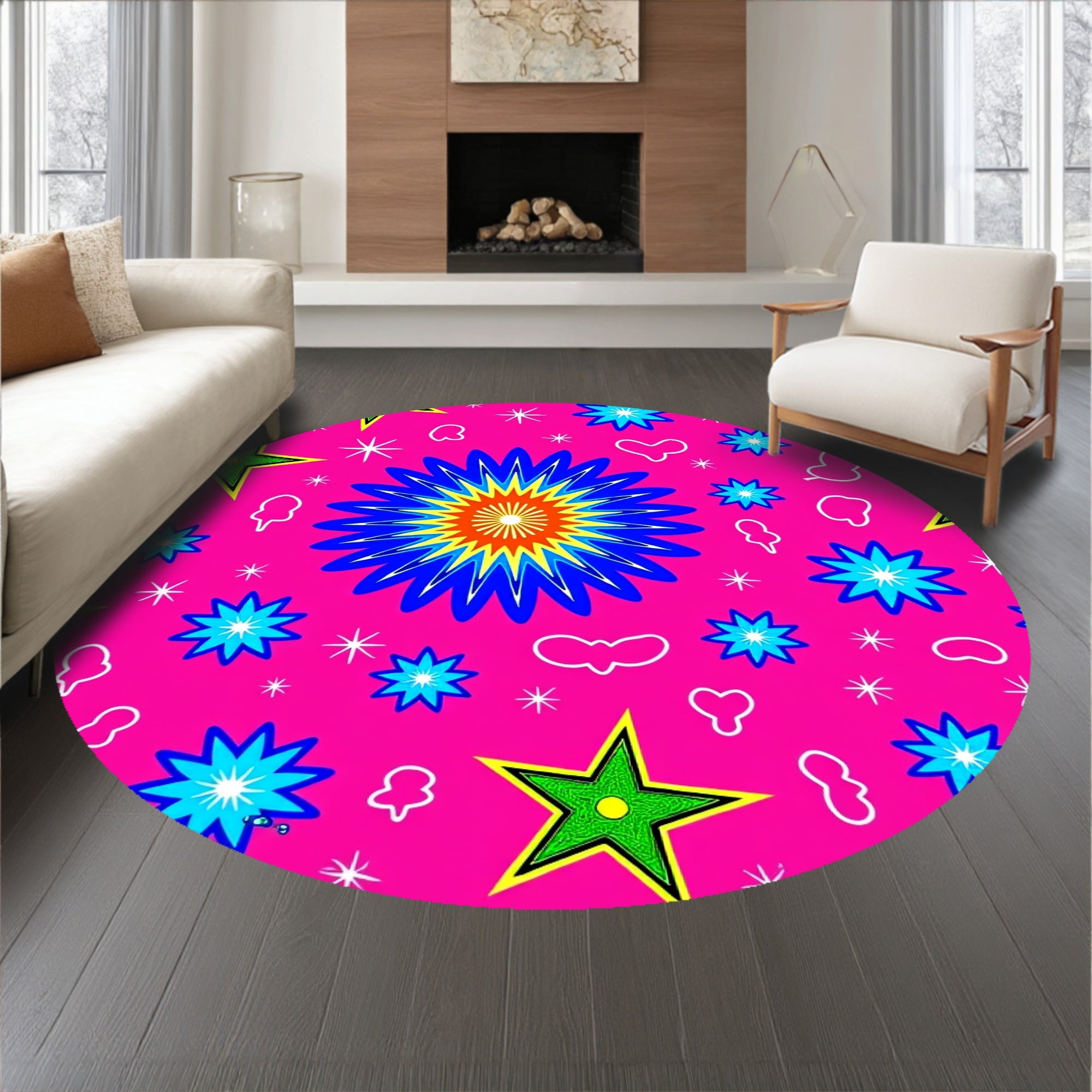 Quirky Holiday Floor Covering with Radiant Pet Motif and Sparkling Accents(Pink)