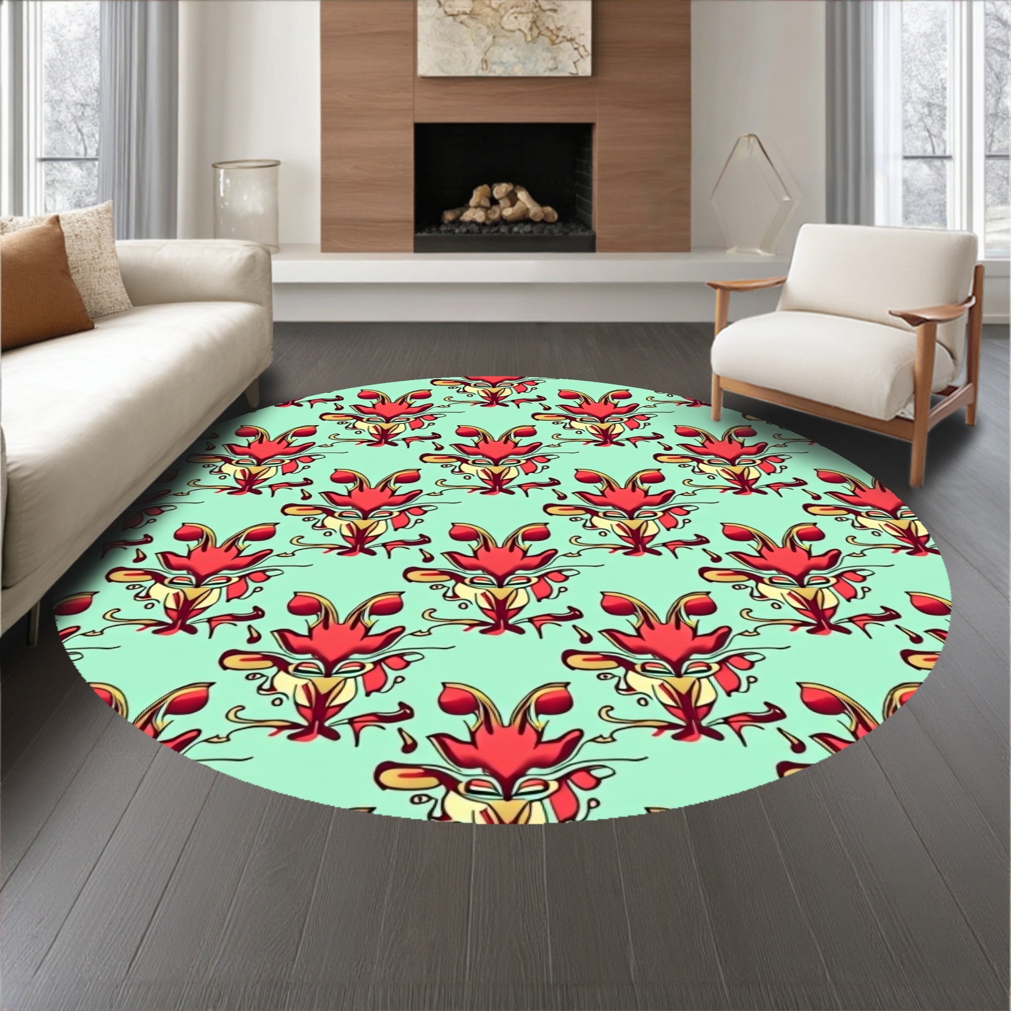 Artisan Laurel Interlocking Swirl with Festive Ornaments(Red)