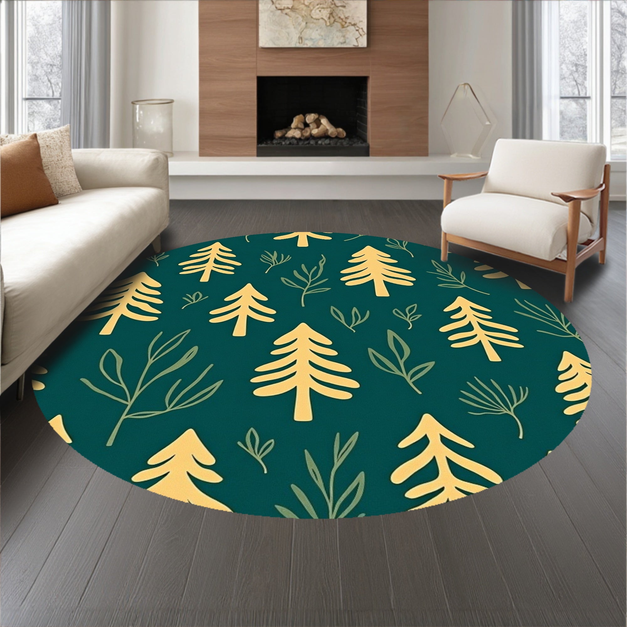 Nordic Pine Forest with Whispering Leaf Motifs(Gold)