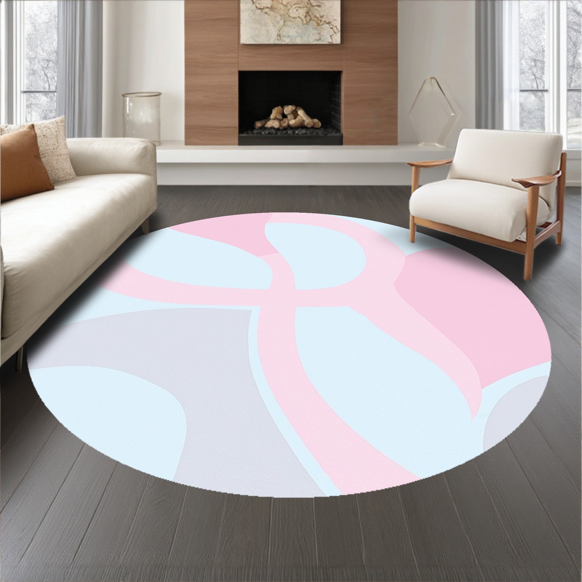 Moody Boho Abstract Featuring Pastel Shapes and Lines (Pink) - ODIKA