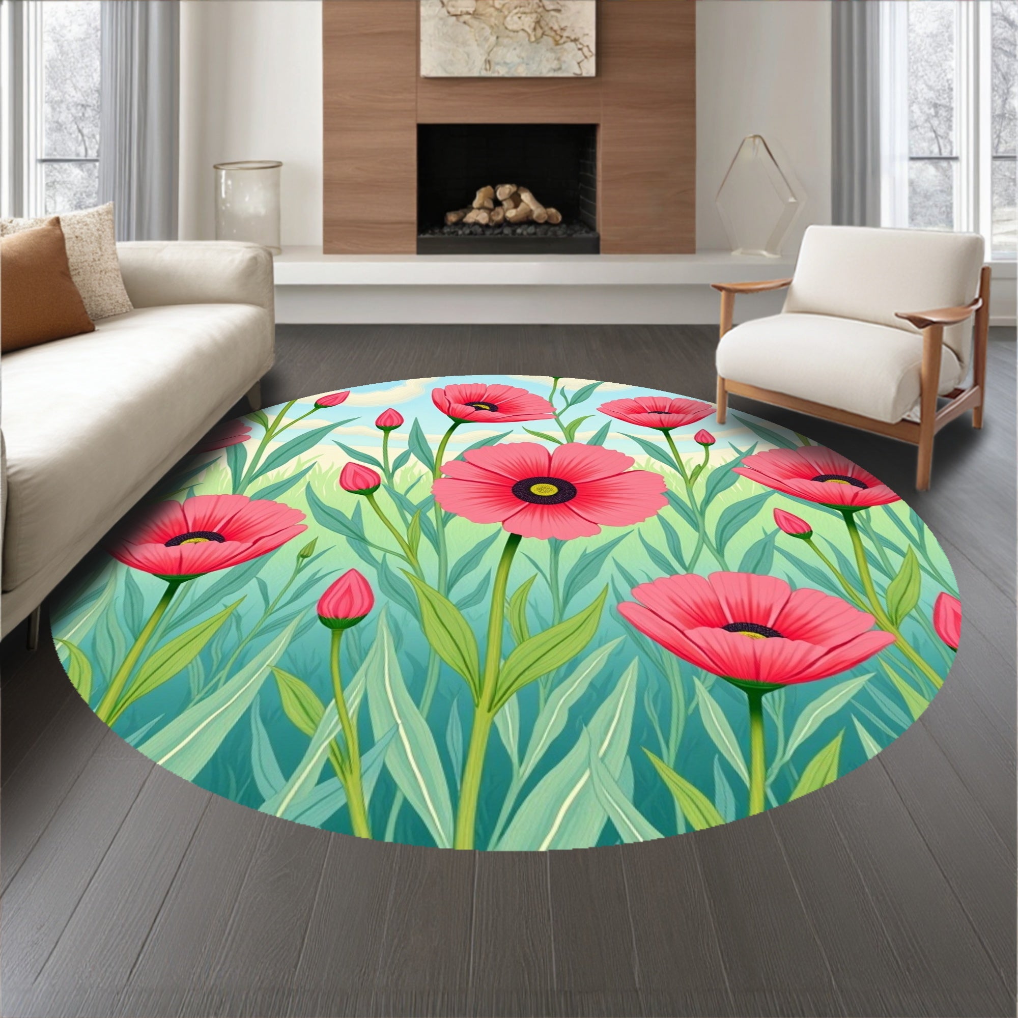 Enchanted Meadow Flower Slip Resistant Holiday Floor Cover(Pink)