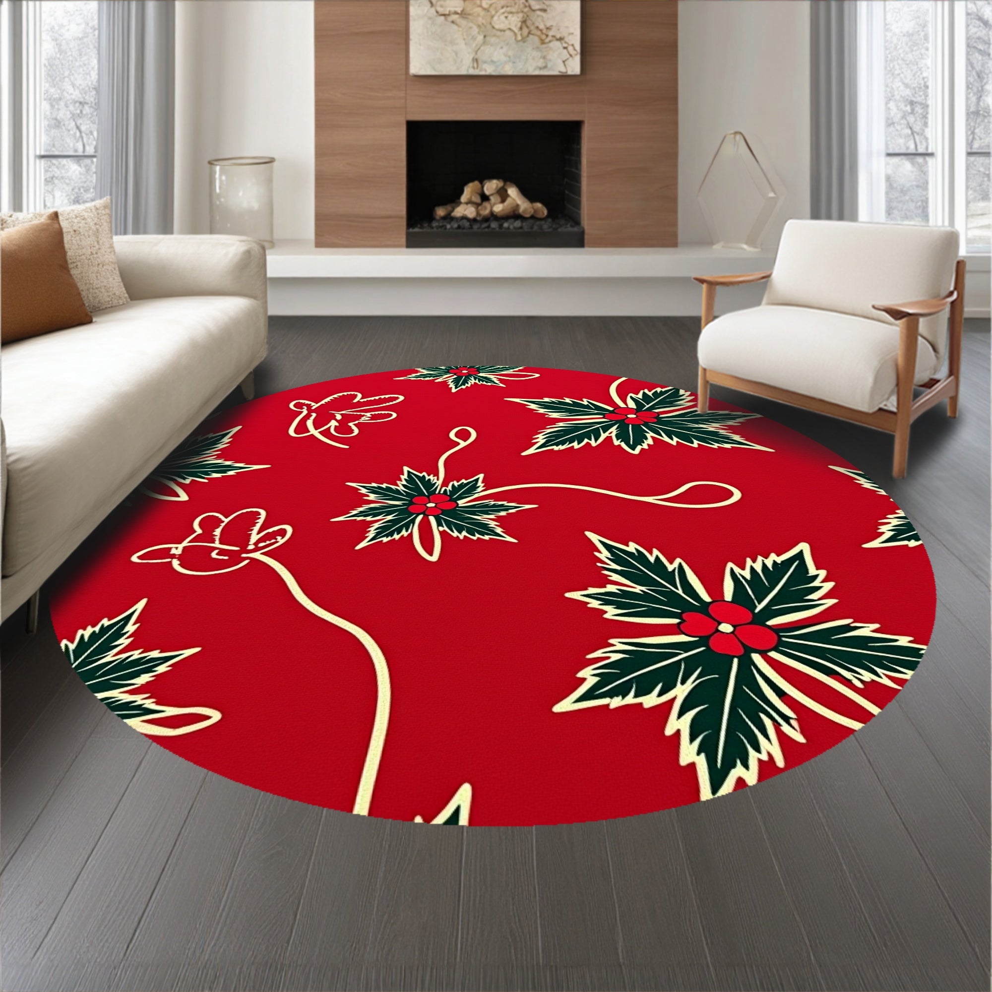 Glowing Kitten Paw Print Trail Seasonal with Holly Leaf Design(Red)