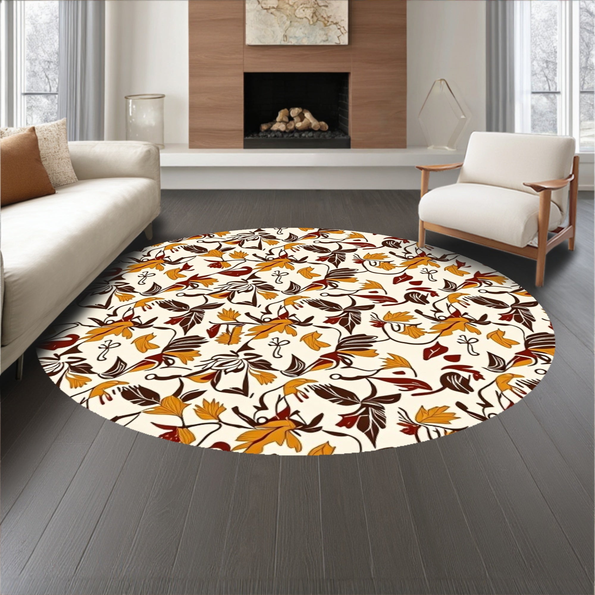 Traditional Harvest Foliage Design Stain Resistant Floor Covering(Orange)