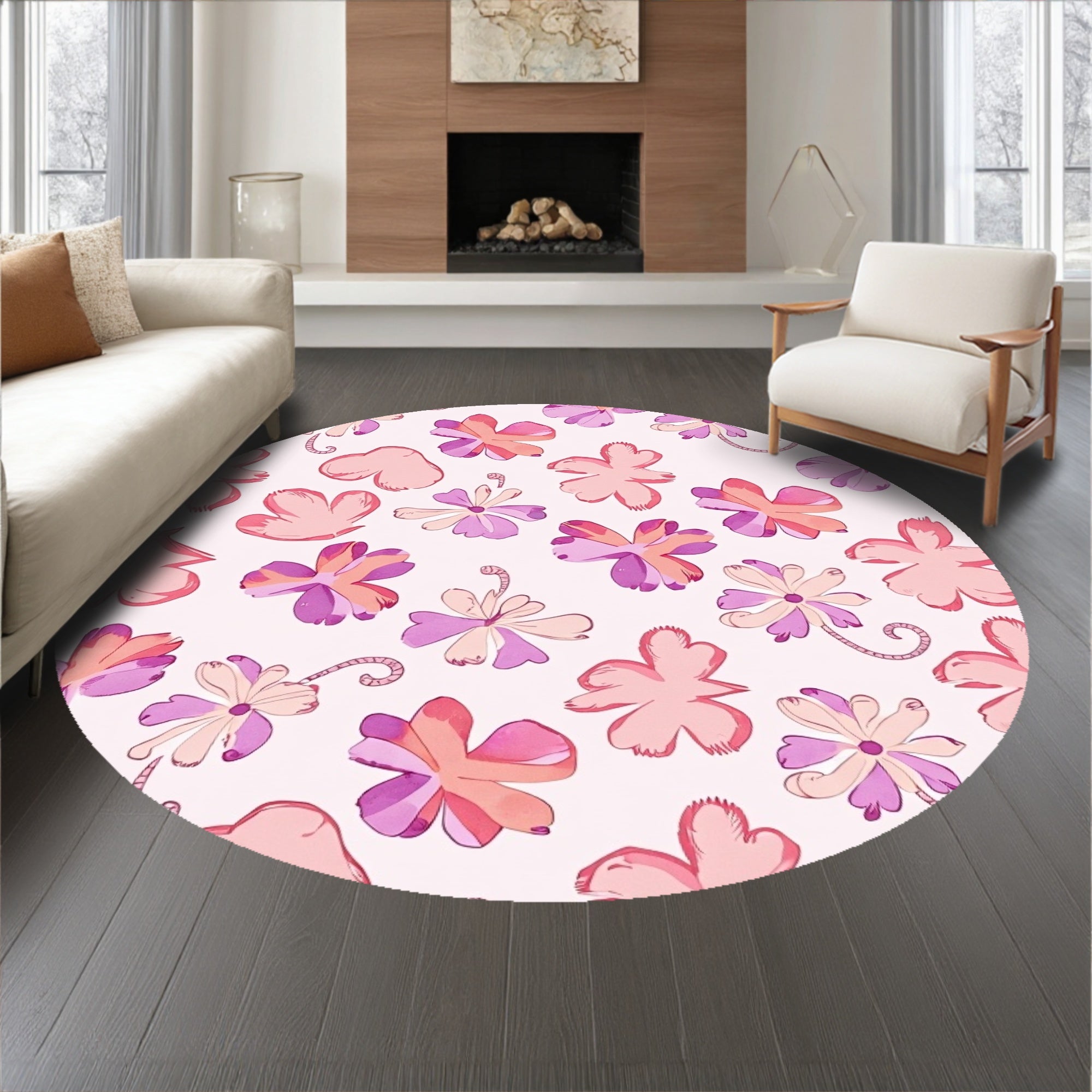 Enchanted Meadow Floral Mosaic with Petal Silhouettes and Botanical Whimsy (Pink) - ODIKA