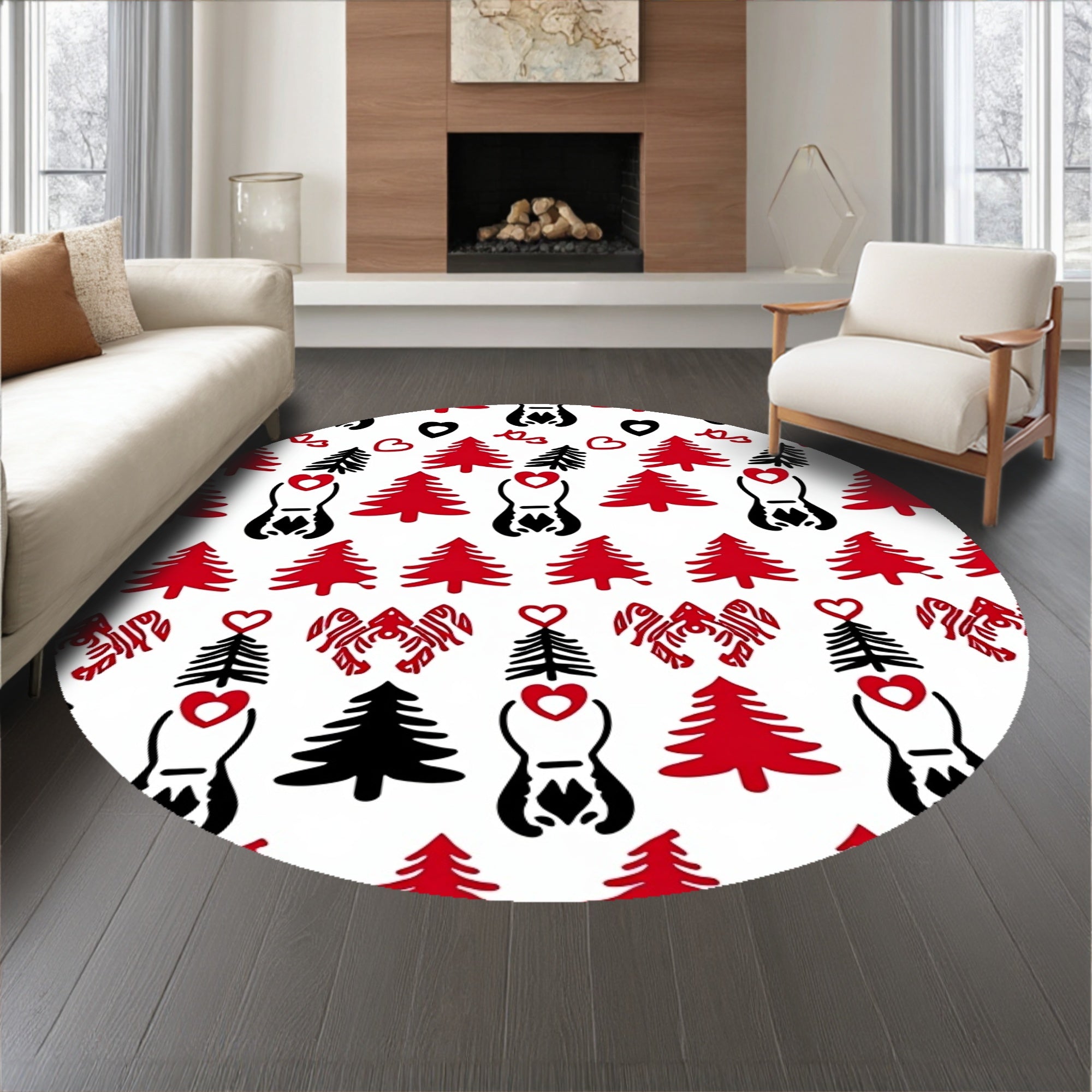 Rustic Cabin Motif with Interlocking Pine Trees and Tiny Embellishments(White)