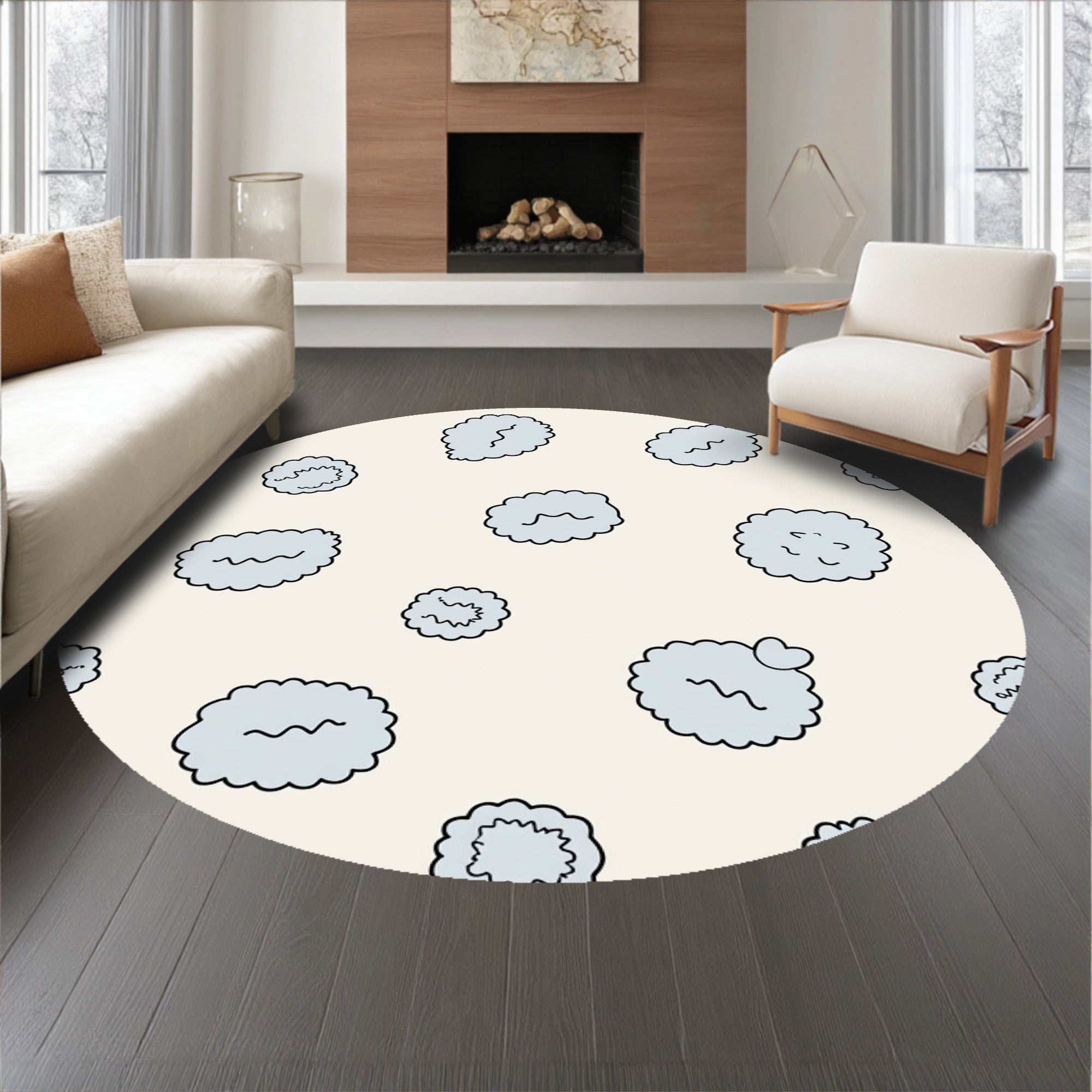 Farmhouse Sheep Motif Tufted Decorative Area Covering(Ivory)