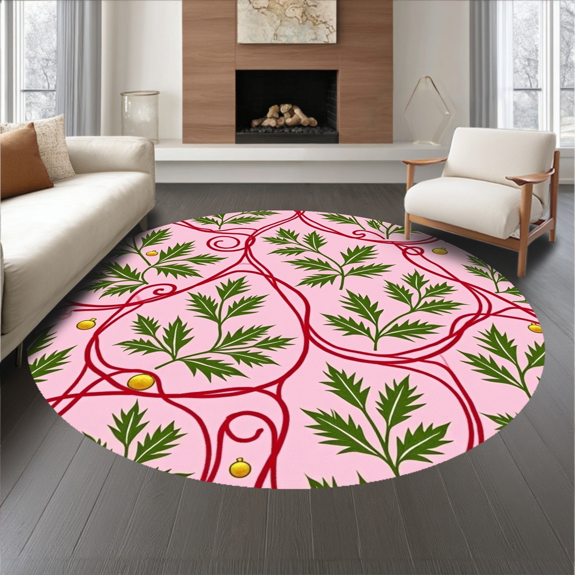 Mistletoe Cluster with Ribbon Swirls and Festive Bauble Detailing Arc Shape(Pink)