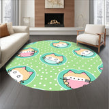 Cheerful Kitten Faces with Polka Dot Accents and Swirling Tail Motifs(Green)