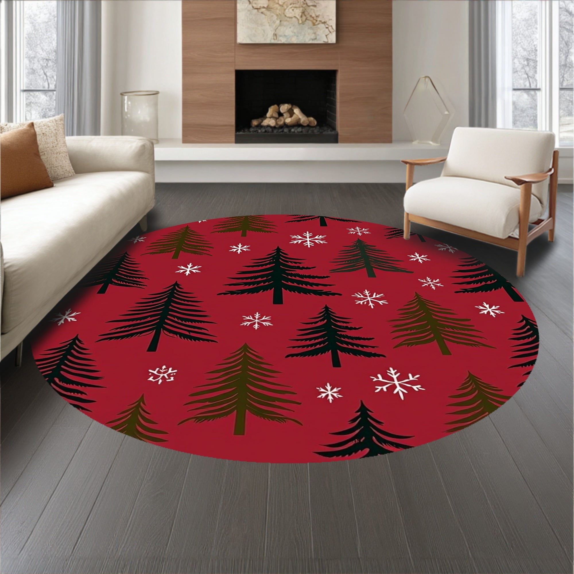 Enchanted Evergreen Forest Magical Celebration Tapestry(Red)