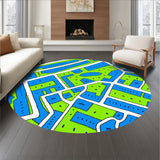 Imaginative Roadway Map with Cartoon Bridges and Scenes (Blue)