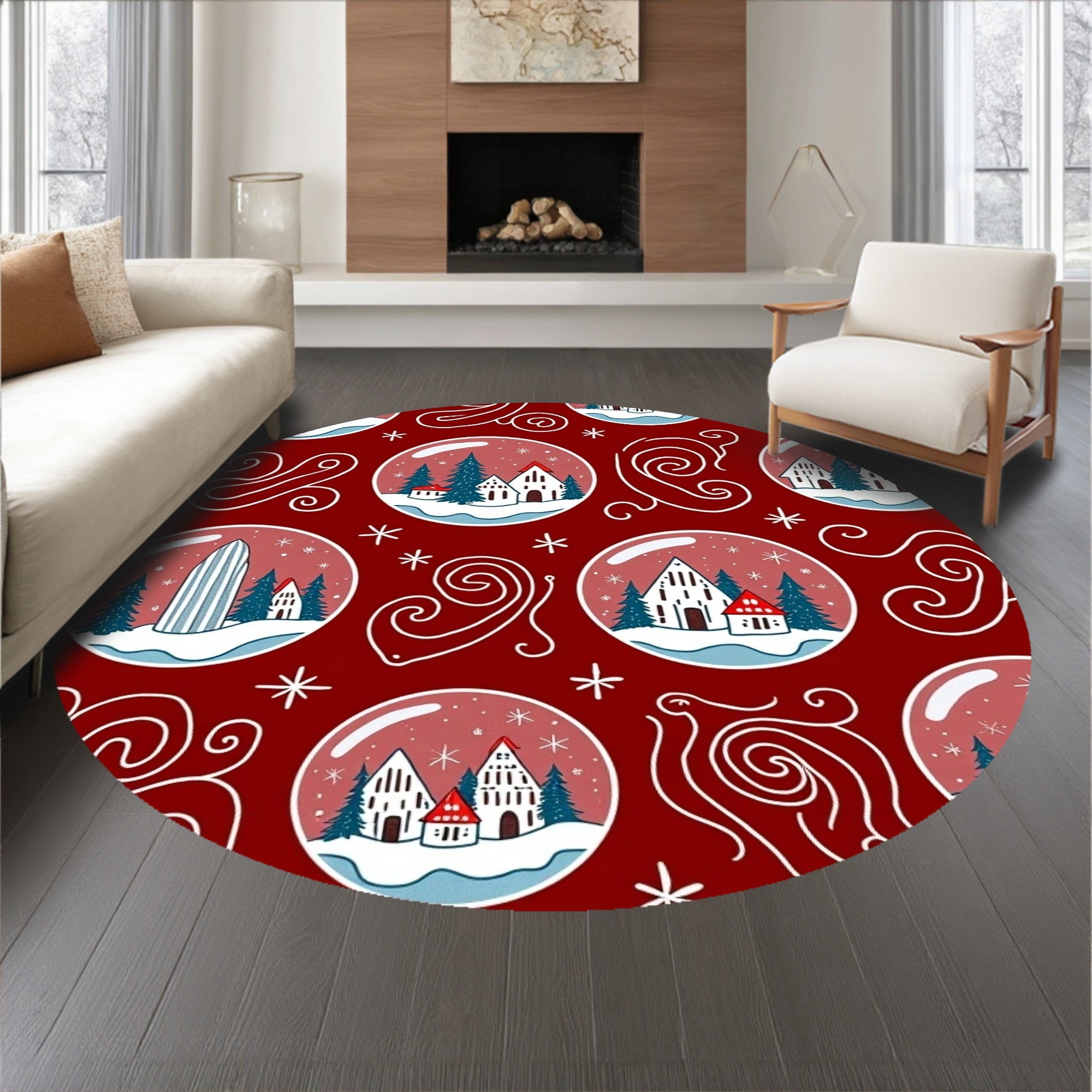 Jolly Snow Globe Scene Holiday with Magical Winter(Red)