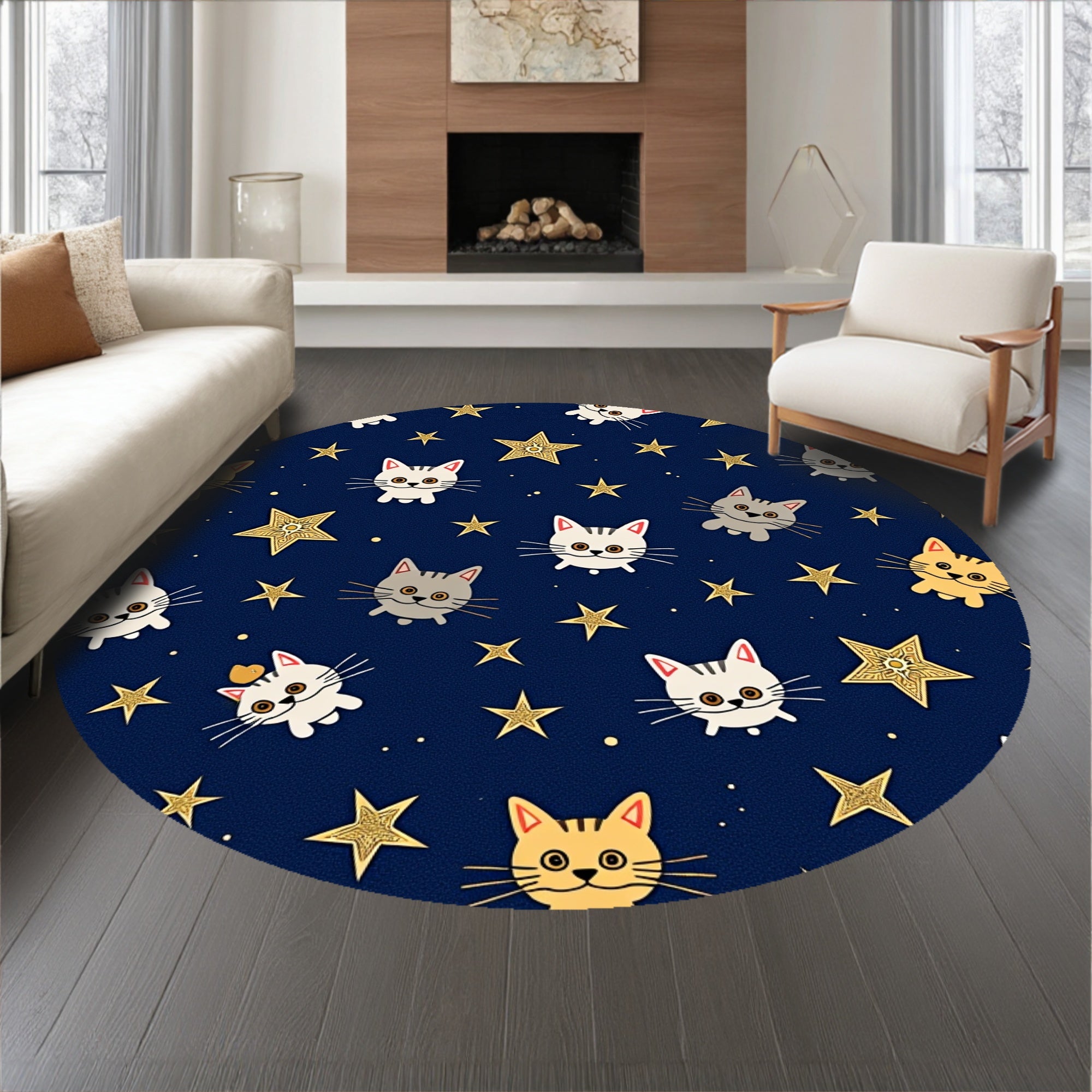 Cartoon Kitty Constellation Map with Twinkling Accent(Blue)