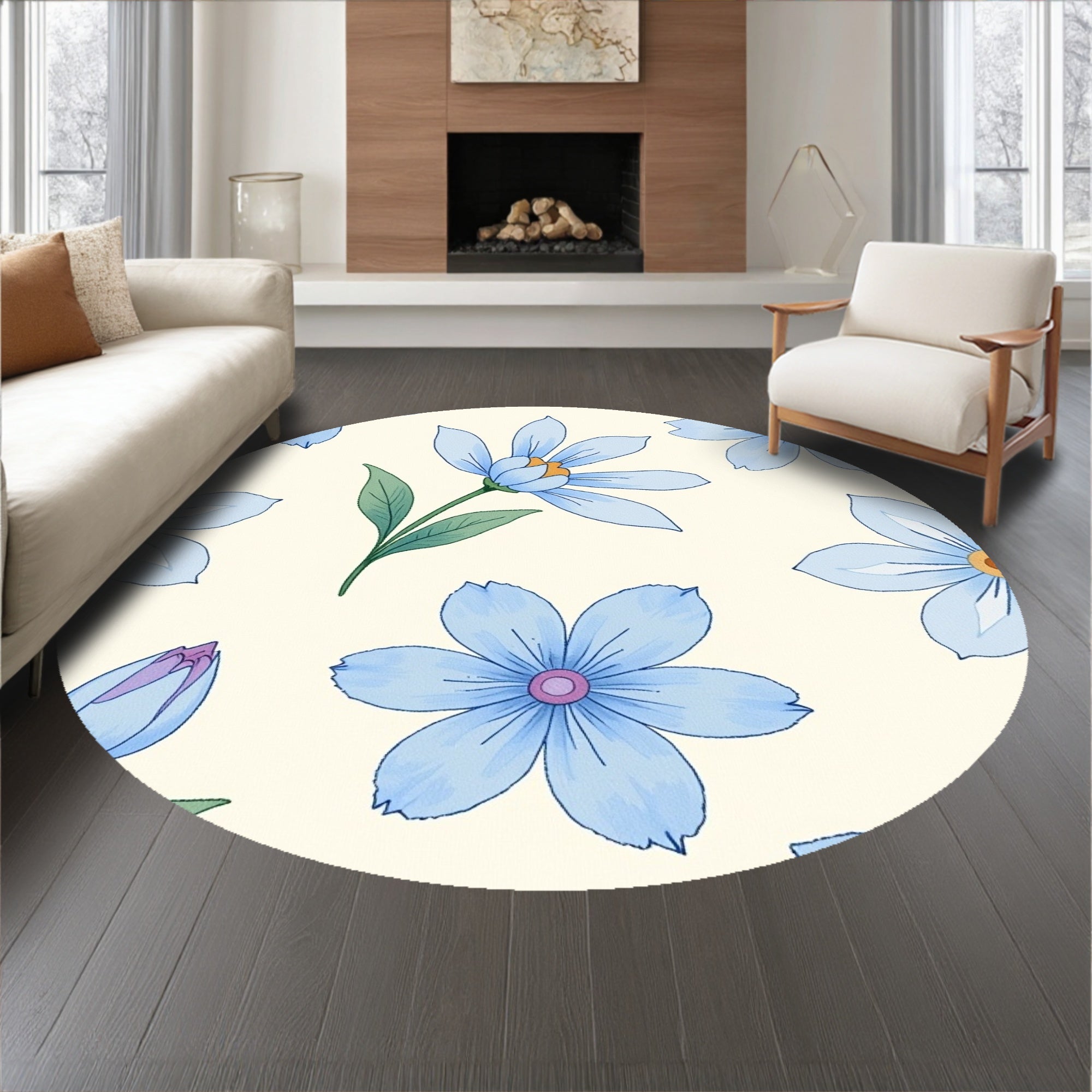 Abstract Watercolor Bloom with Faded Elegance (Light Blue) - ODIKA