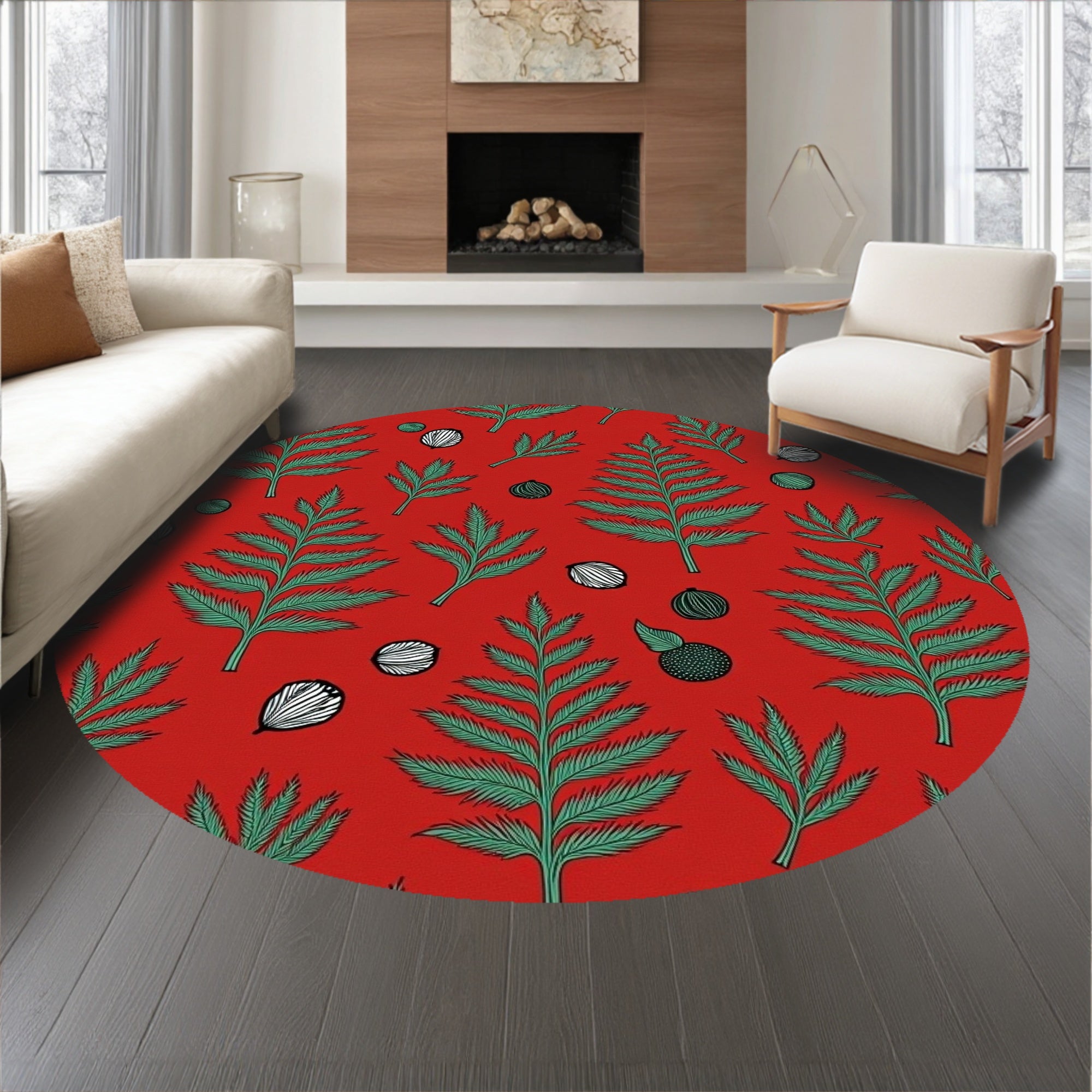 Enchanted Winter Throw Adorned With Magical Fir Branch Motifs(Red)